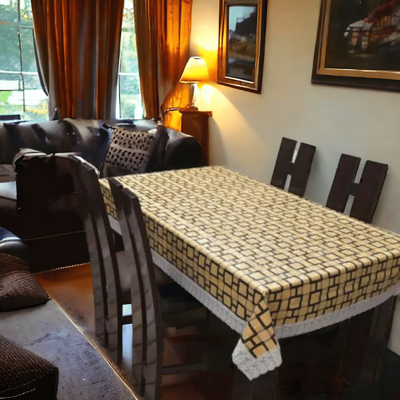     			mopak decor Printed Polyester 6 Seater Rectangle Table Cover ( 229 x 152 ) cm Pack of 1 Brown