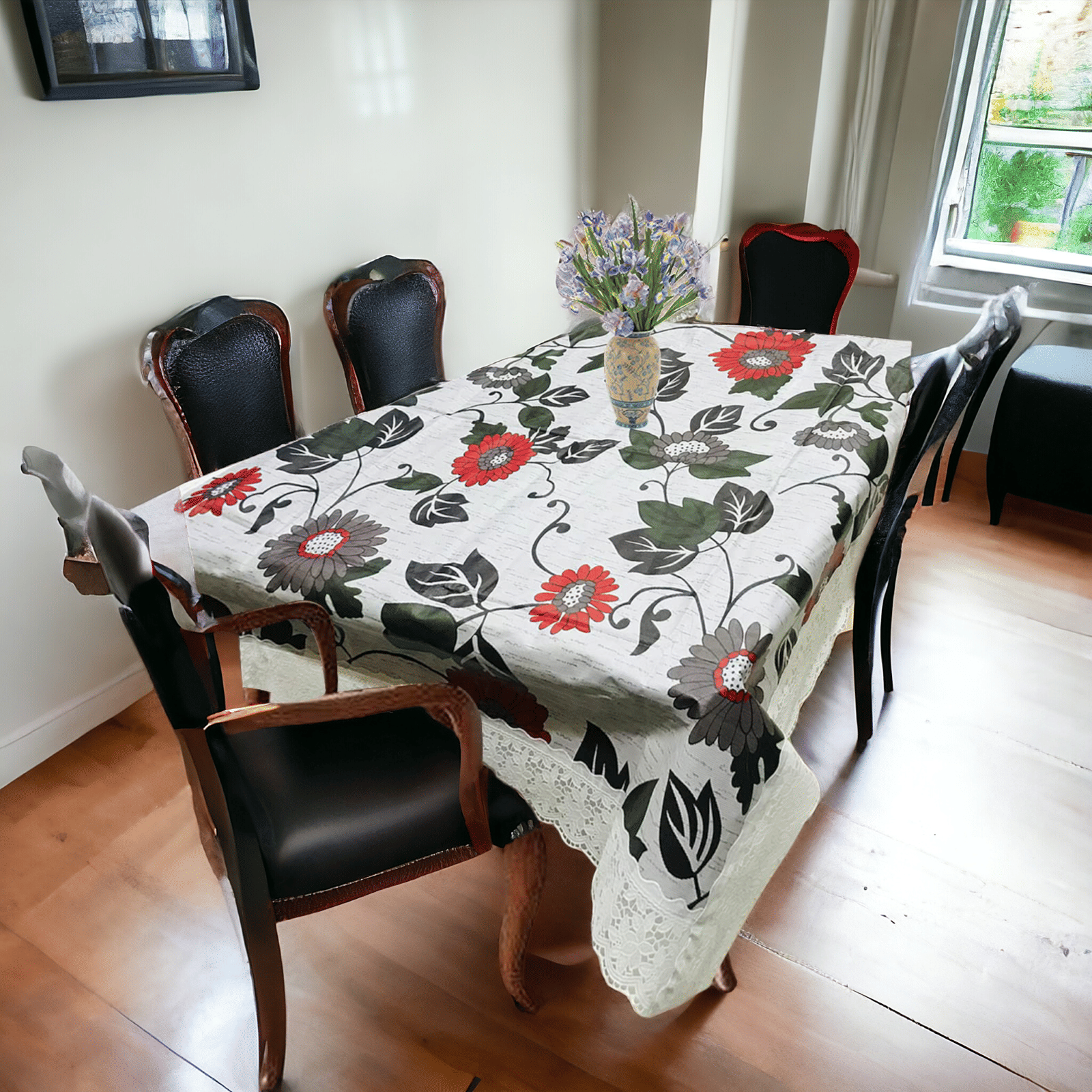     			mopak decor Printed Polyester 6 Seater Rectangle Table Cover ( 152 x 102 ) cm Pack of 1 Gray