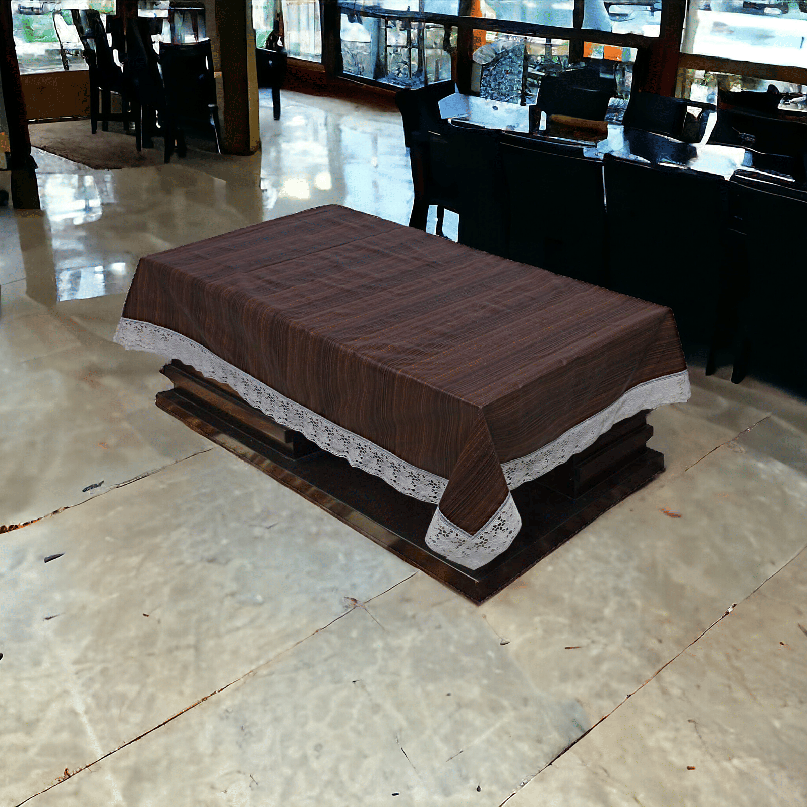     			mopak decor Self Design Polyester 4 Seater Square Table Cover ( 152 x 102 ) cm Pack of 1 Brown