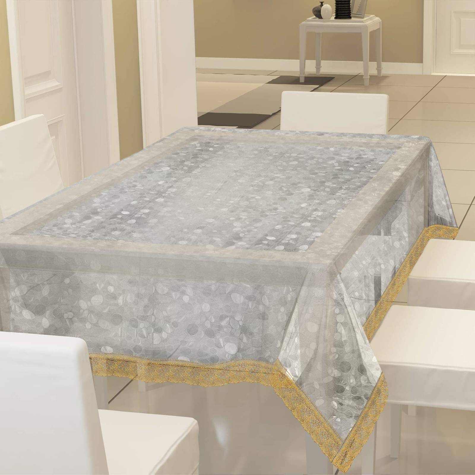     			mopak decor Self Design Polyester 6 Seater Rectangle Table Cover ( 198 x 137 ) cm Pack of 1 White