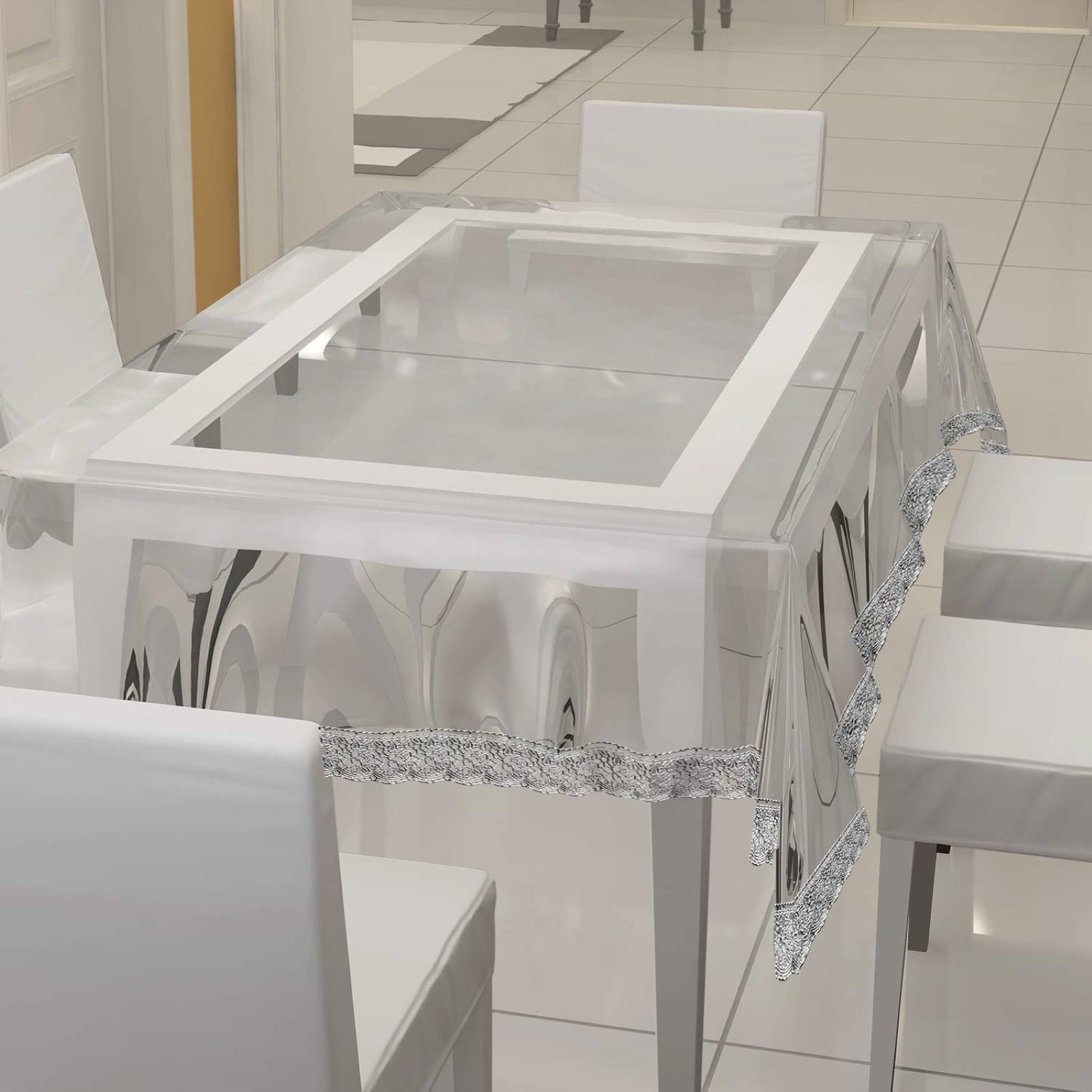    			mopak decor Self Design Polyester 6 Seater Rectangle Table Cover ( 229 x 152 ) cm Pack of 1 White