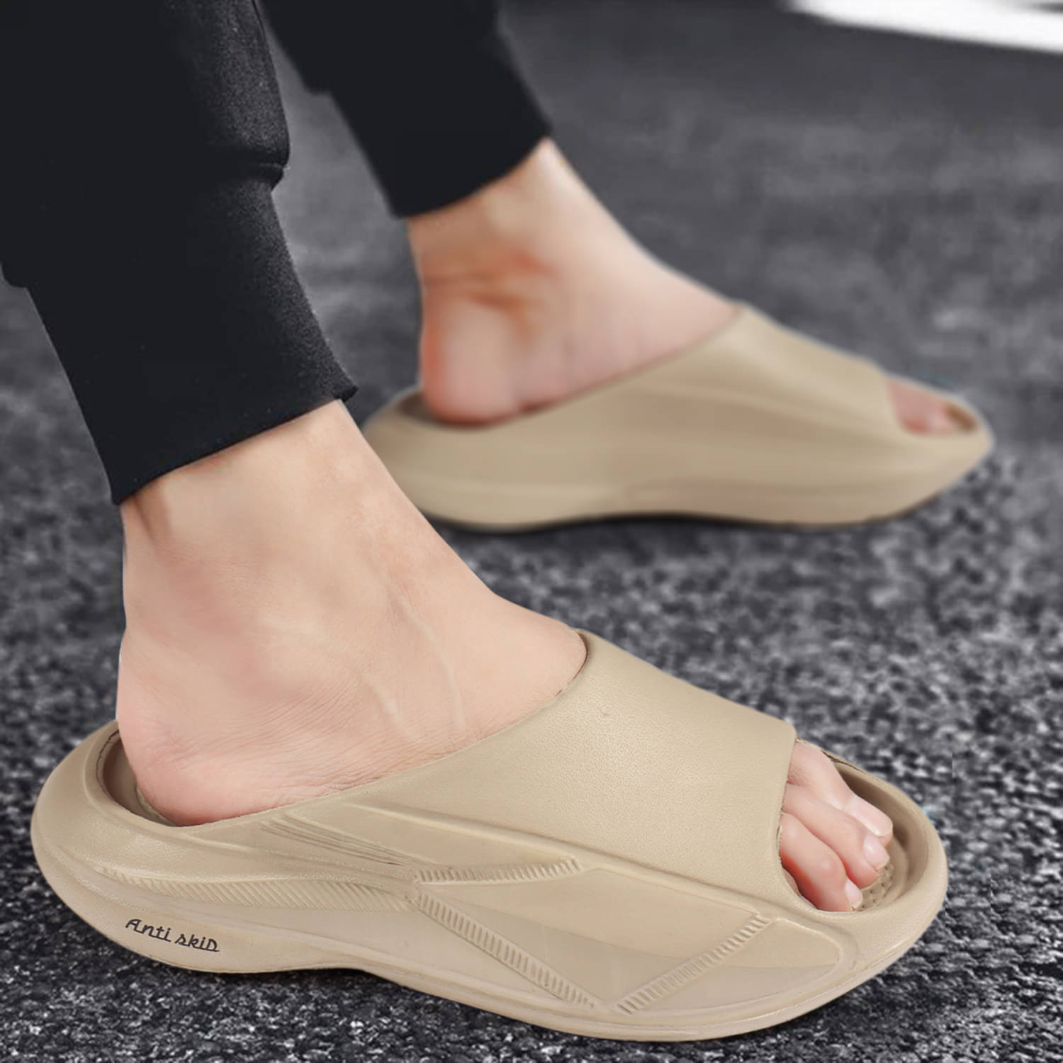     			Aroom Beige Men's Slide Flip Flop