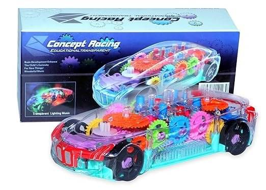     			ECLET 360 Degree Bump & Go ABS Plastic Rotating Concept Racing Car with 3D Flashing Led Lights & Music for Kids -Transparent  (Multiclor, Pack of: 1)