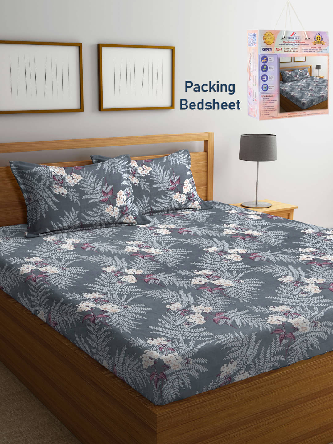 FABINALIV Poly Cotton 1 Double King Bedsheet with 2 Pillow Covers ( Grey ) FABINALIV Poly Cotton 1 Double King Bedsheet with 2 Pillow Covers ( Grey )