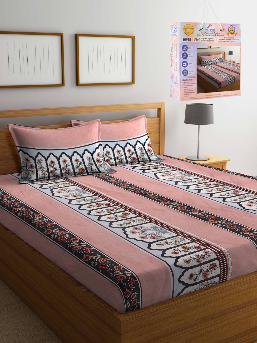 FABINALIV Poly Cotton 1 Double King Bedsheet with 2 Pillow Covers ( Multicolor ) FABINALIV Poly Cotton 1 Double King Bedsheet with 2 Pillow Covers ( Multicolor )