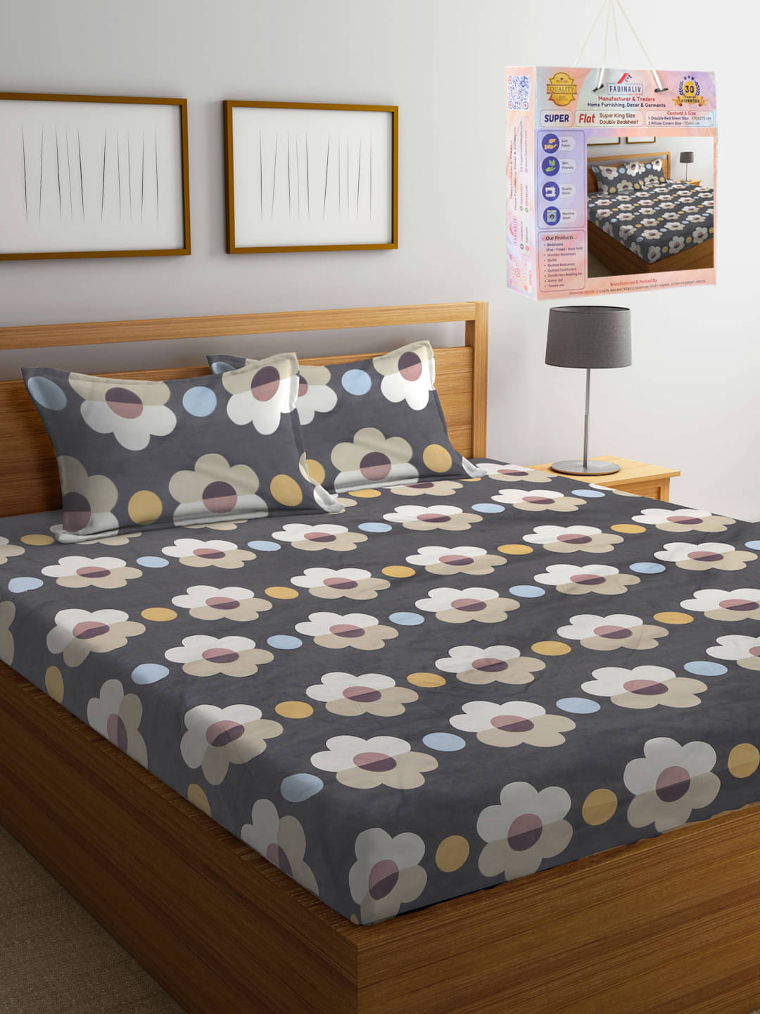 FABINALIV Poly Cotton 1 Double King Bedsheet with 2 Pillow Covers ( Light Grey ) FABINALIV Poly Cotton 1 Double King Bedsheet with 2 Pillow Covers ( Light Grey )