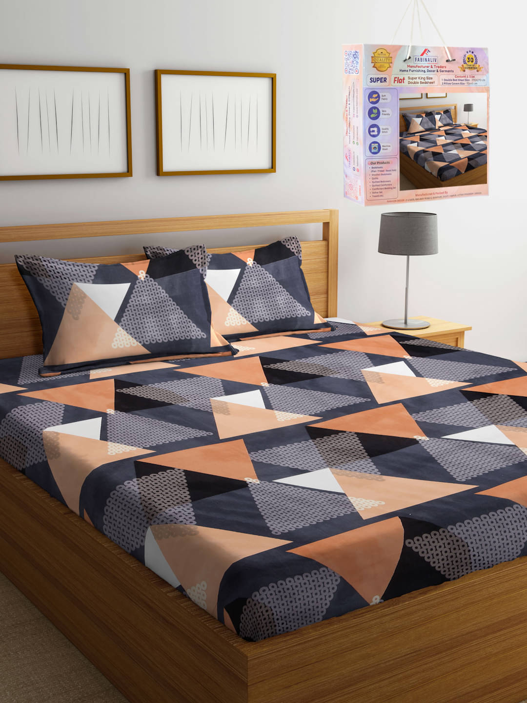     			FABINALIV Poly Cotton 1 Double King Bedsheet with 2 Pillow Covers ( Multicolor )