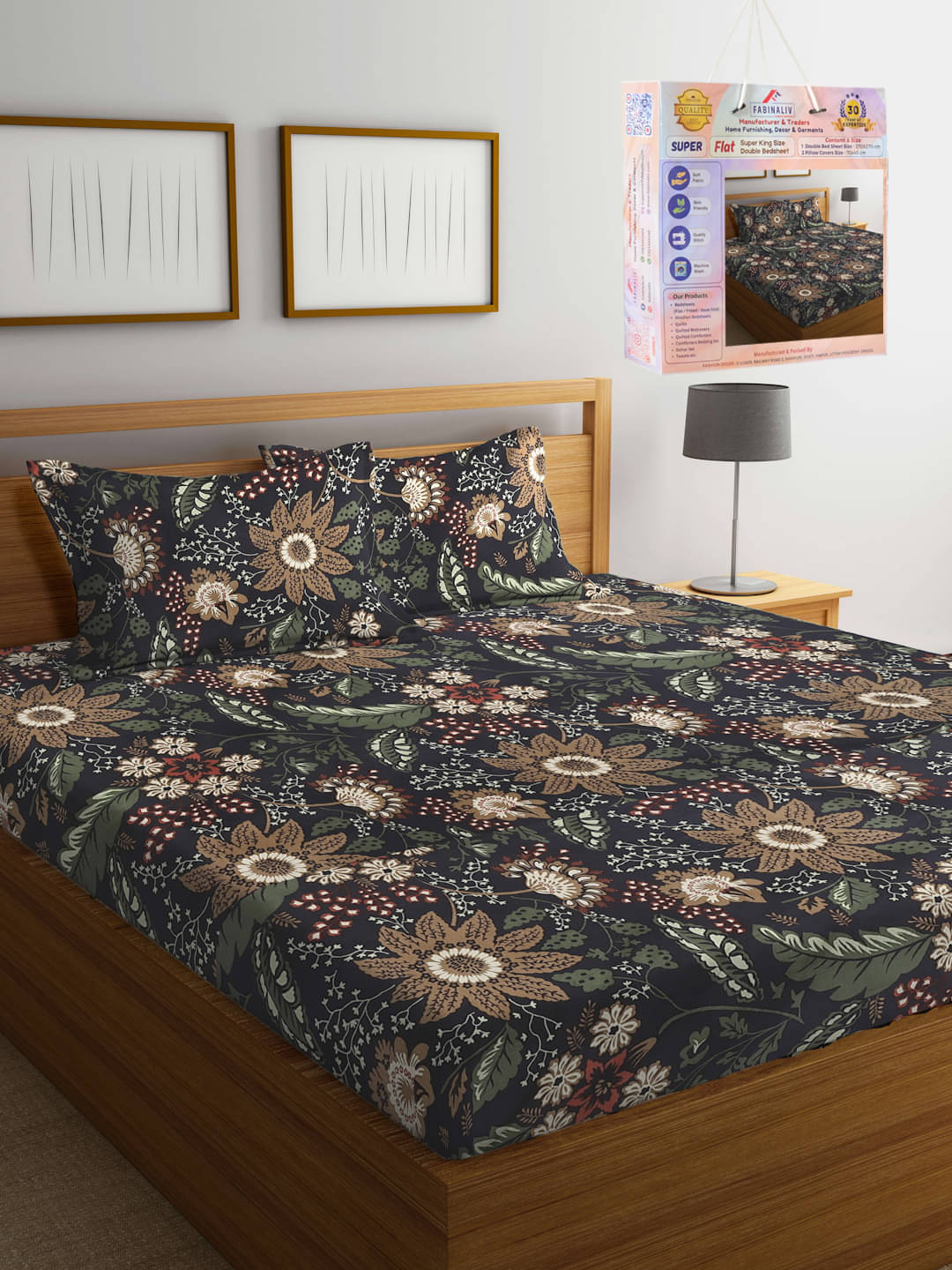 FABINALIV Poly Cotton 1 Double King Bedsheet with 2 Pillow Covers ( Black ) FABINALIV Poly Cotton 1 Double King Bedsheet with 2 Pillow Covers ( Black )