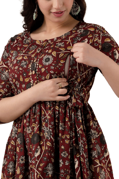     			Fasnesio Pack of 1 Cotton Solid Anarkali Women's Kurti - ( Brown )