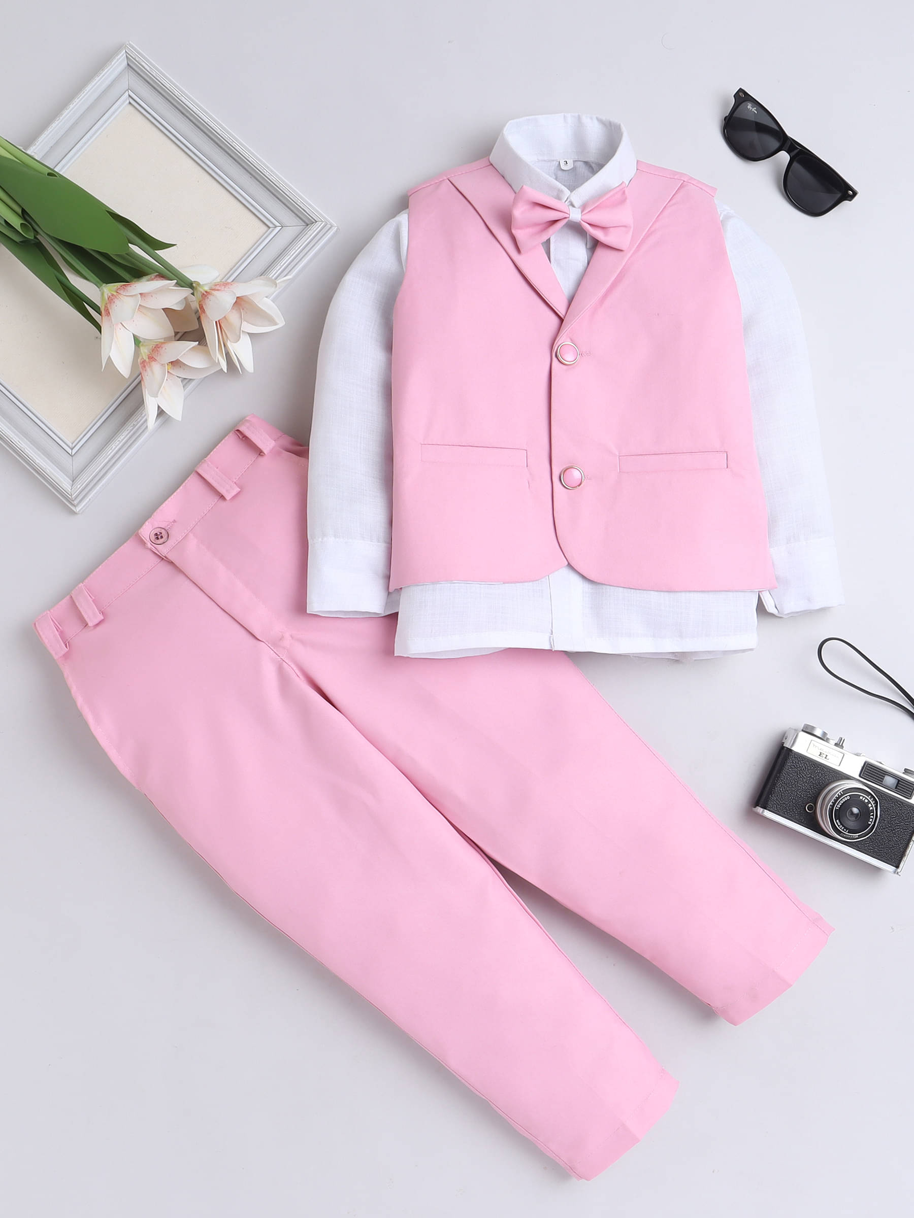     			Fourfolds Pack of 1 Boys Cotton Shirt & Pants Set ( Fluorescent Pink )
