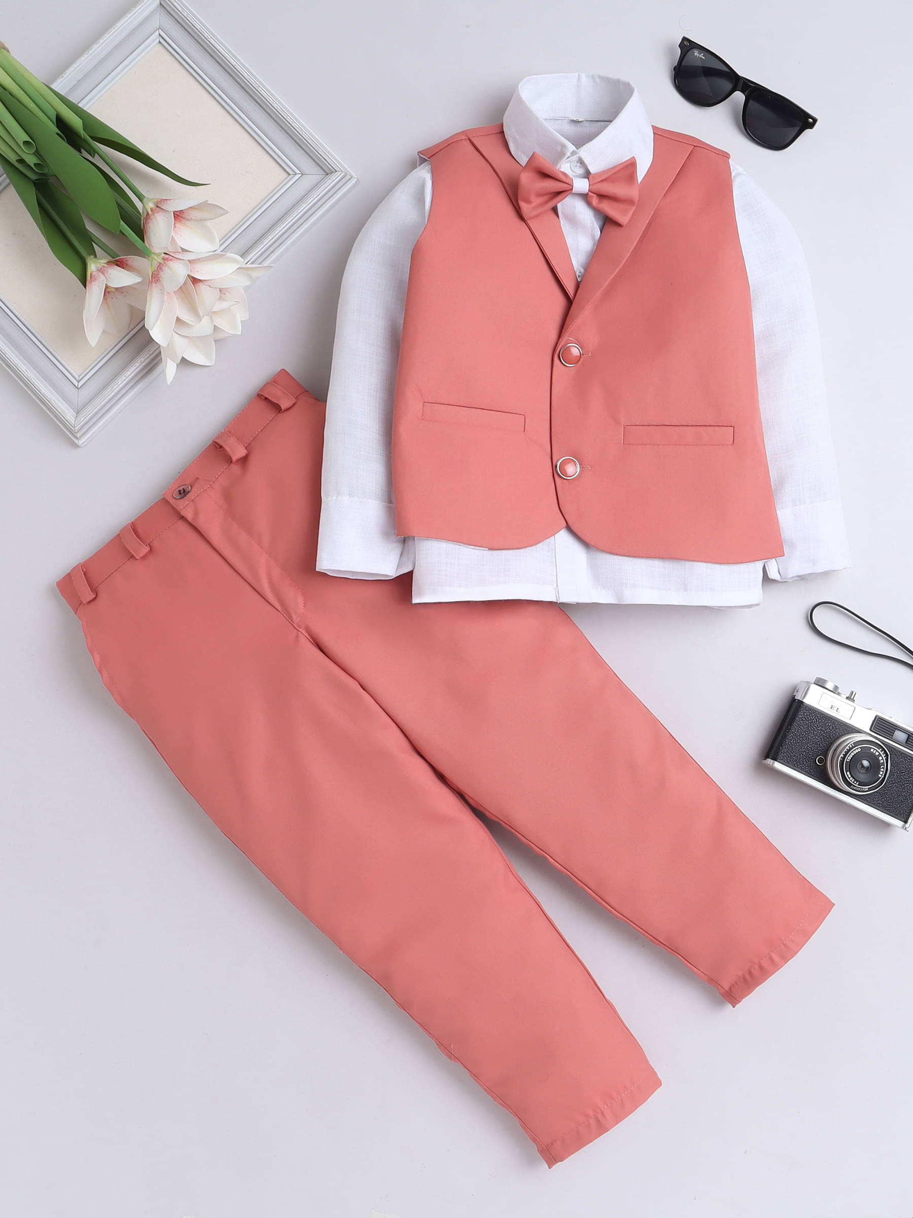     			Fourfolds Pack of 1 Boys Cotton Shirt & Pants Set ( Pink )