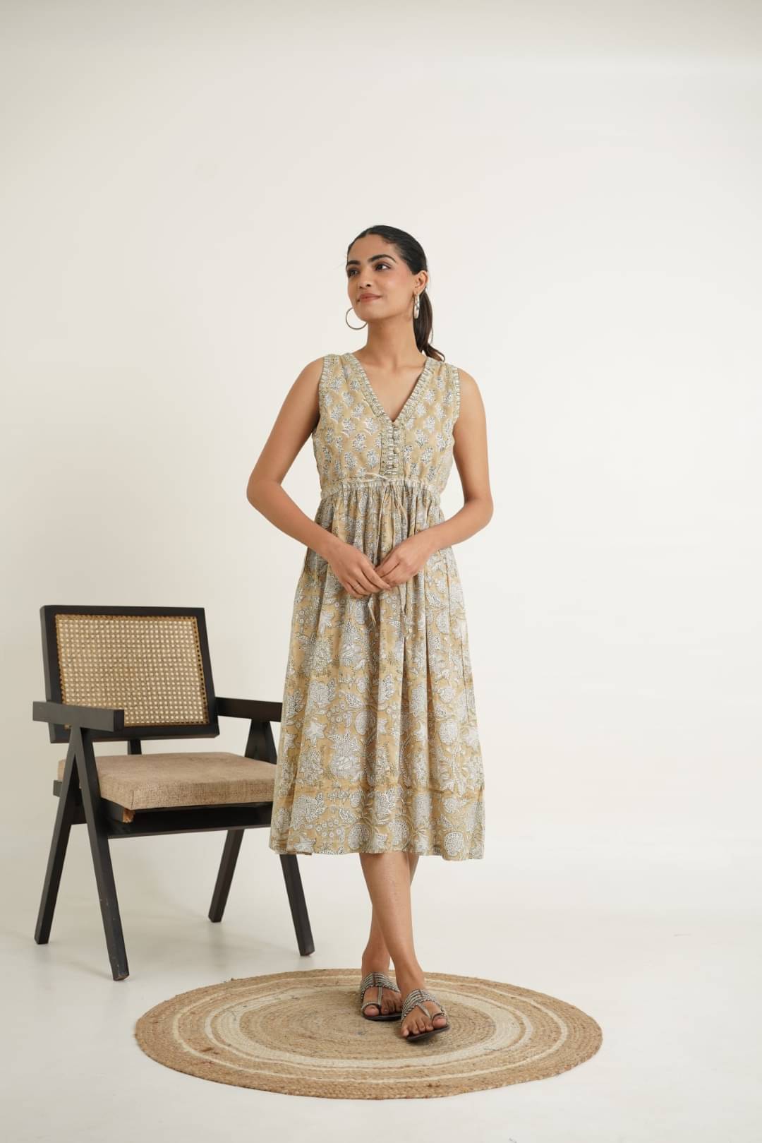 Goodhand Women Cotton Printed Peplum Dress ( Brown ) Goodhand Women Cotton Printed Peplum Dress ( Brown )