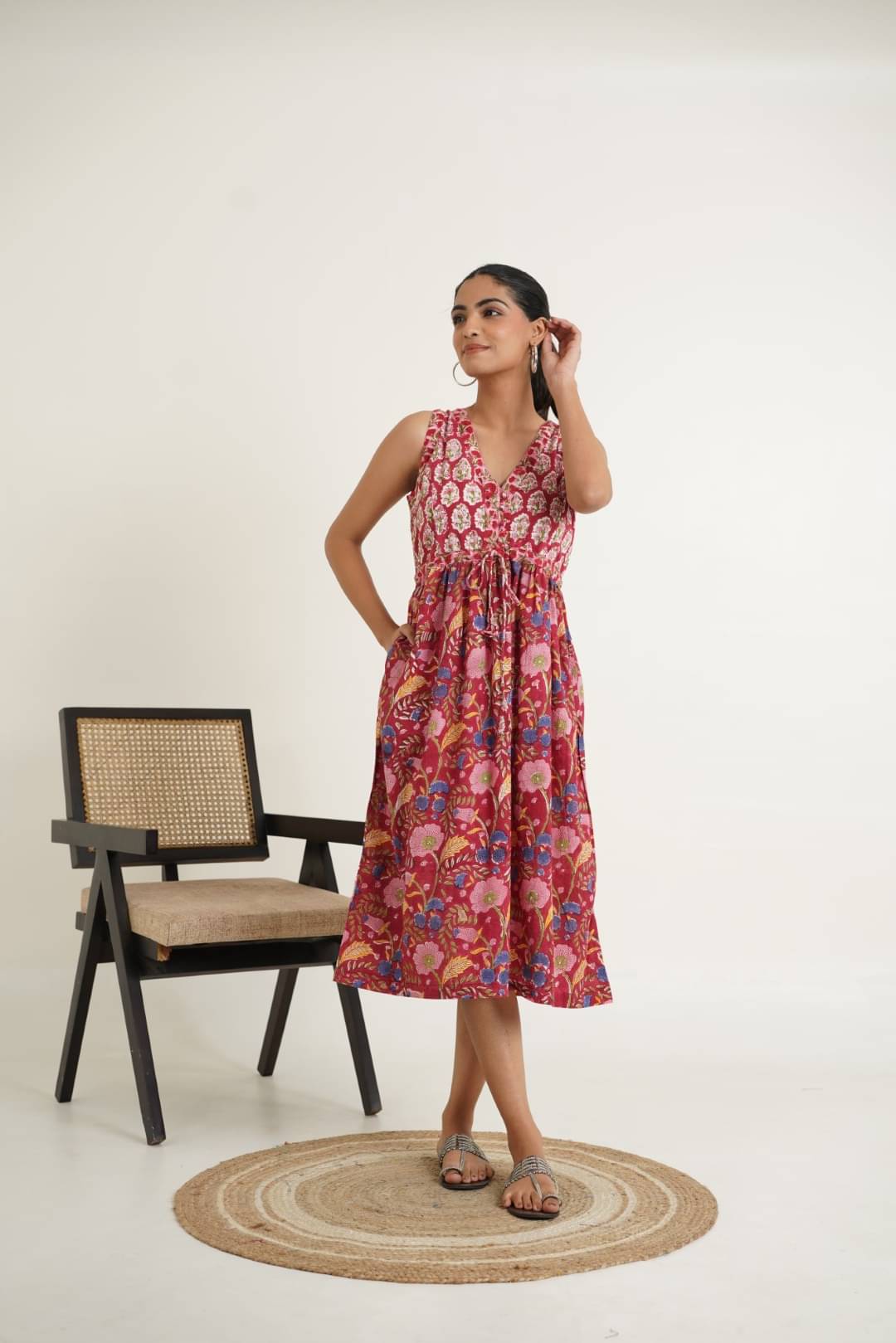 Goodhand Women Cotton Printed Peplum Dress ( Red ) Goodhand Women Cotton Printed Peplum Dress ( Red )