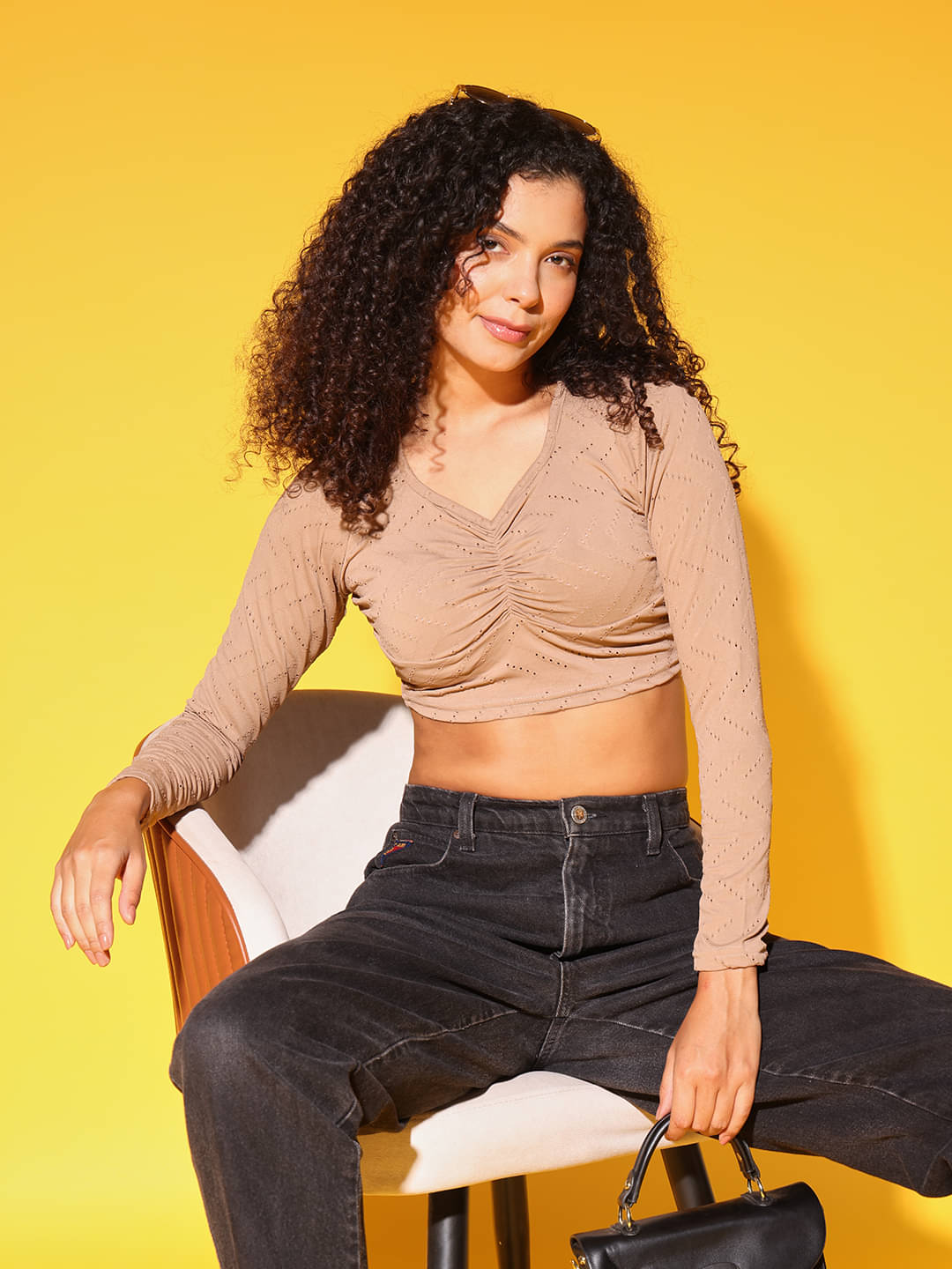 Istyle Can Women's Polyester Crop Top ( Beige ) Istyle Can Women's Polyester Crop Top ( Beige )