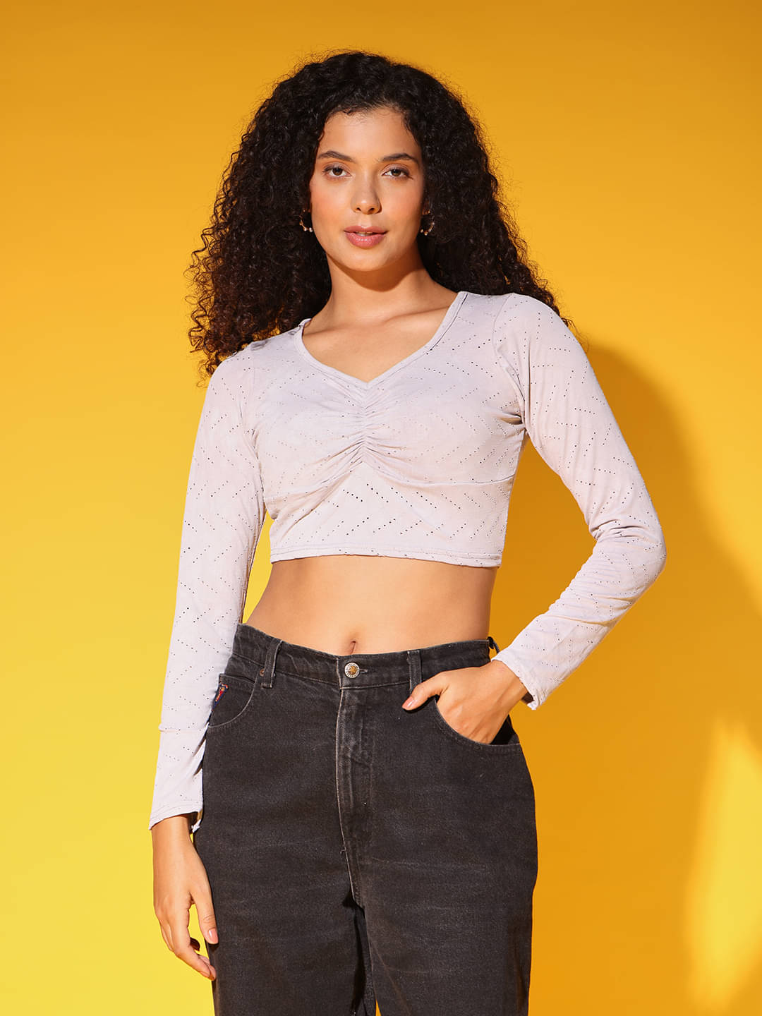 Istyle Can Women's Polyester Crop Top ( Grey ) Istyle Can Women's Polyester Crop Top ( Grey )