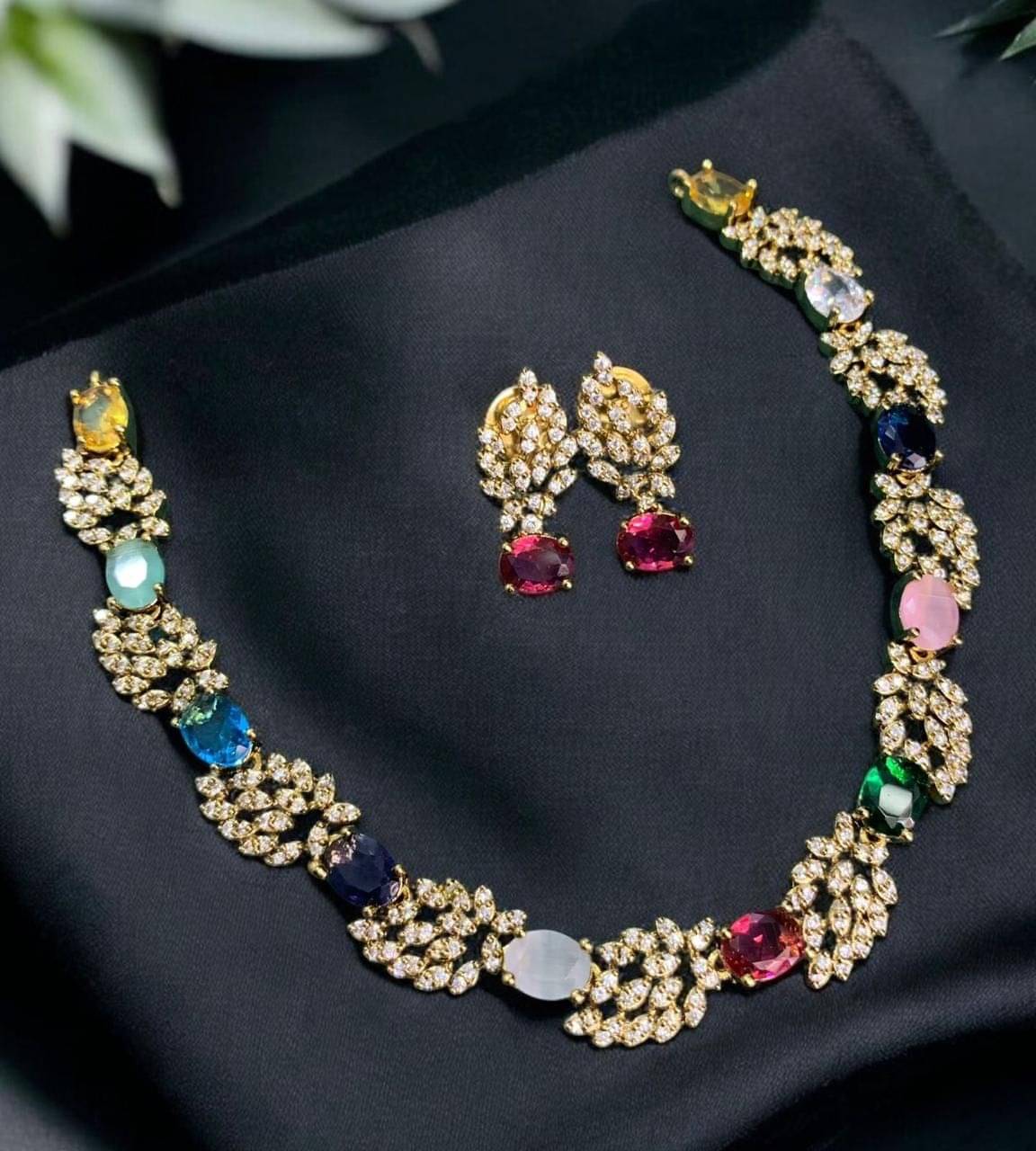     			KC JEWELS Multi Color Brass Necklace Set ( Pack of 1 )