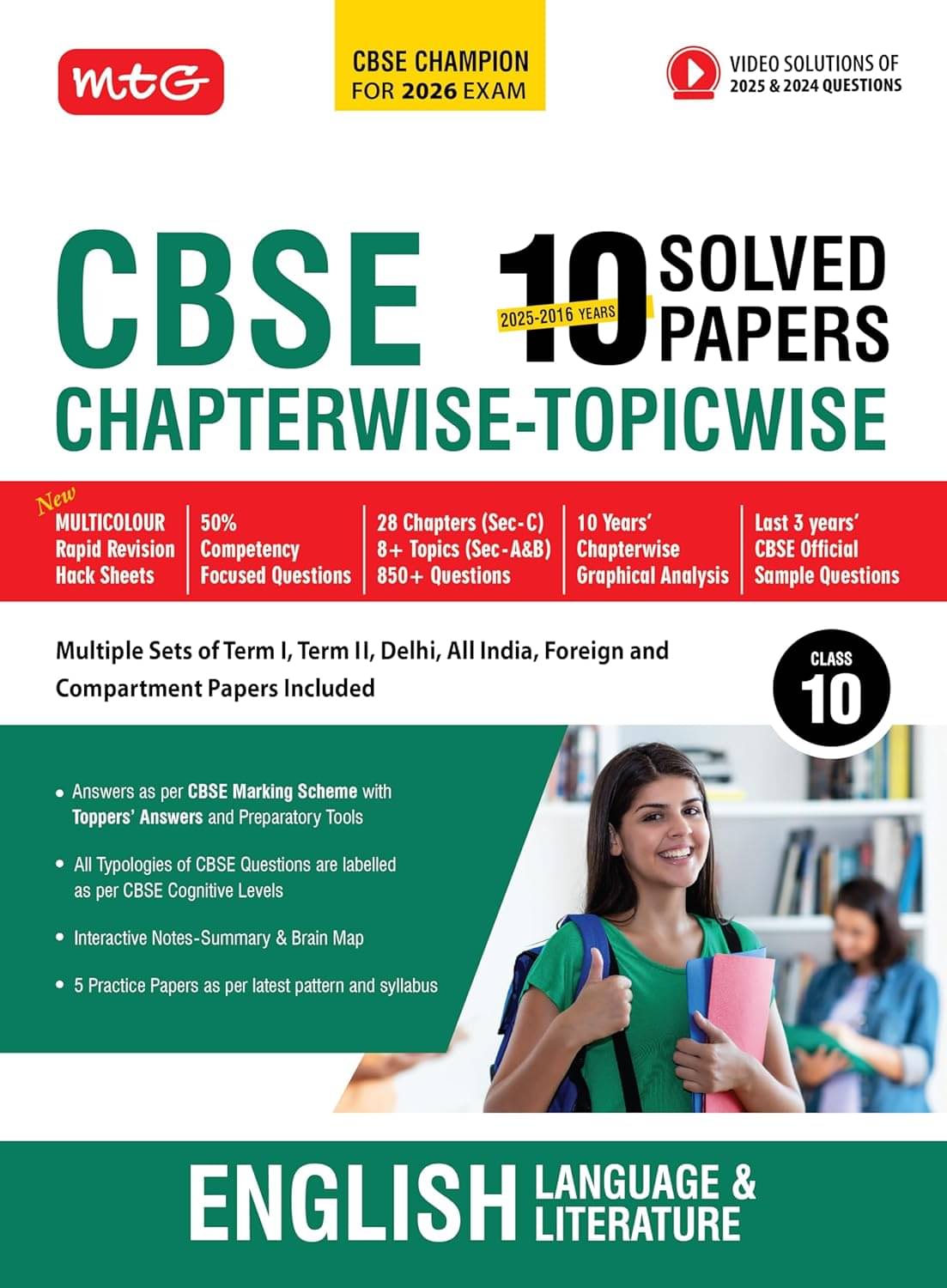     			MTG CBSE 10 Years (2025-2016) Chapterwise Topicwise Solved Papers Class 10 English Language & Literature - CBSE Champion For 2026 Exam | Free Video So