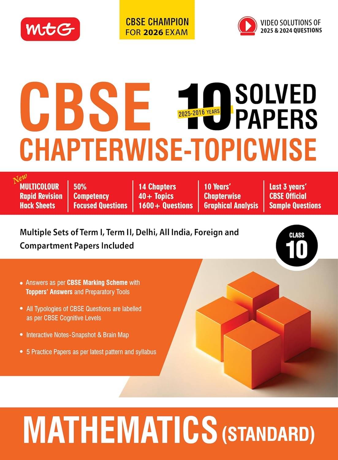     			MTG CBSE 10 Years (2025-2016) Chapterwise Topicwise Solved Papers Class 10 Mathematics Standard - CBSE Champion For 2026 Exam | Free Video Solution of