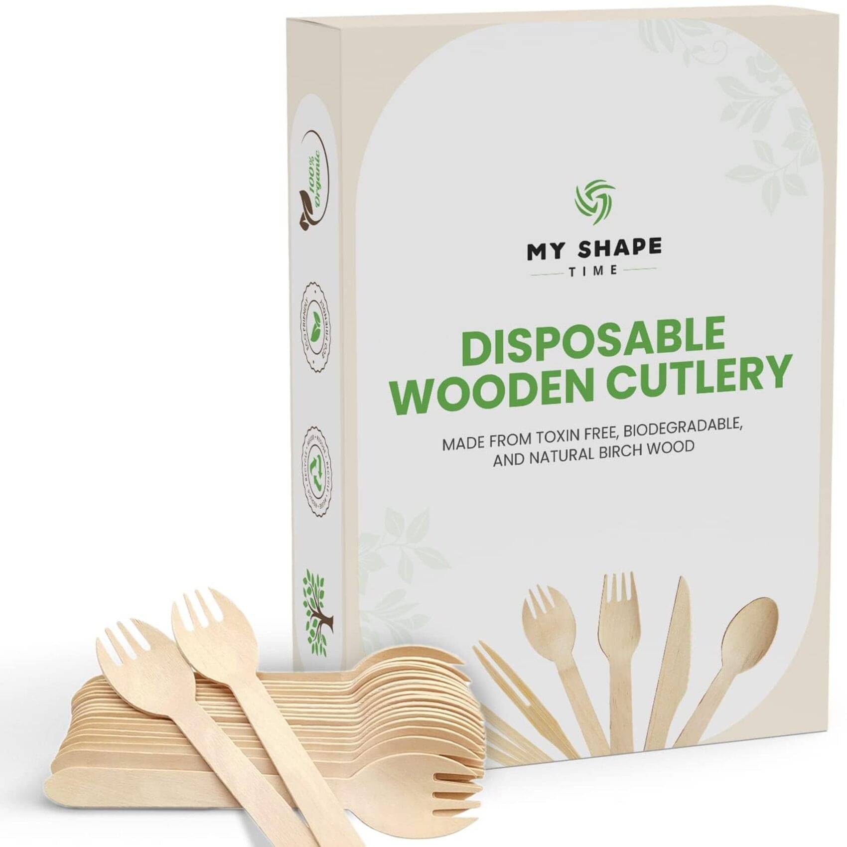     			MY SHAPE TIME 160mm Wooden Disposable Sporks [300 Pack] | Biodegradable Eco-Friendly Cutlery | Compostable Flatware for Parties, Weddings, Birthdays, Camping & Events