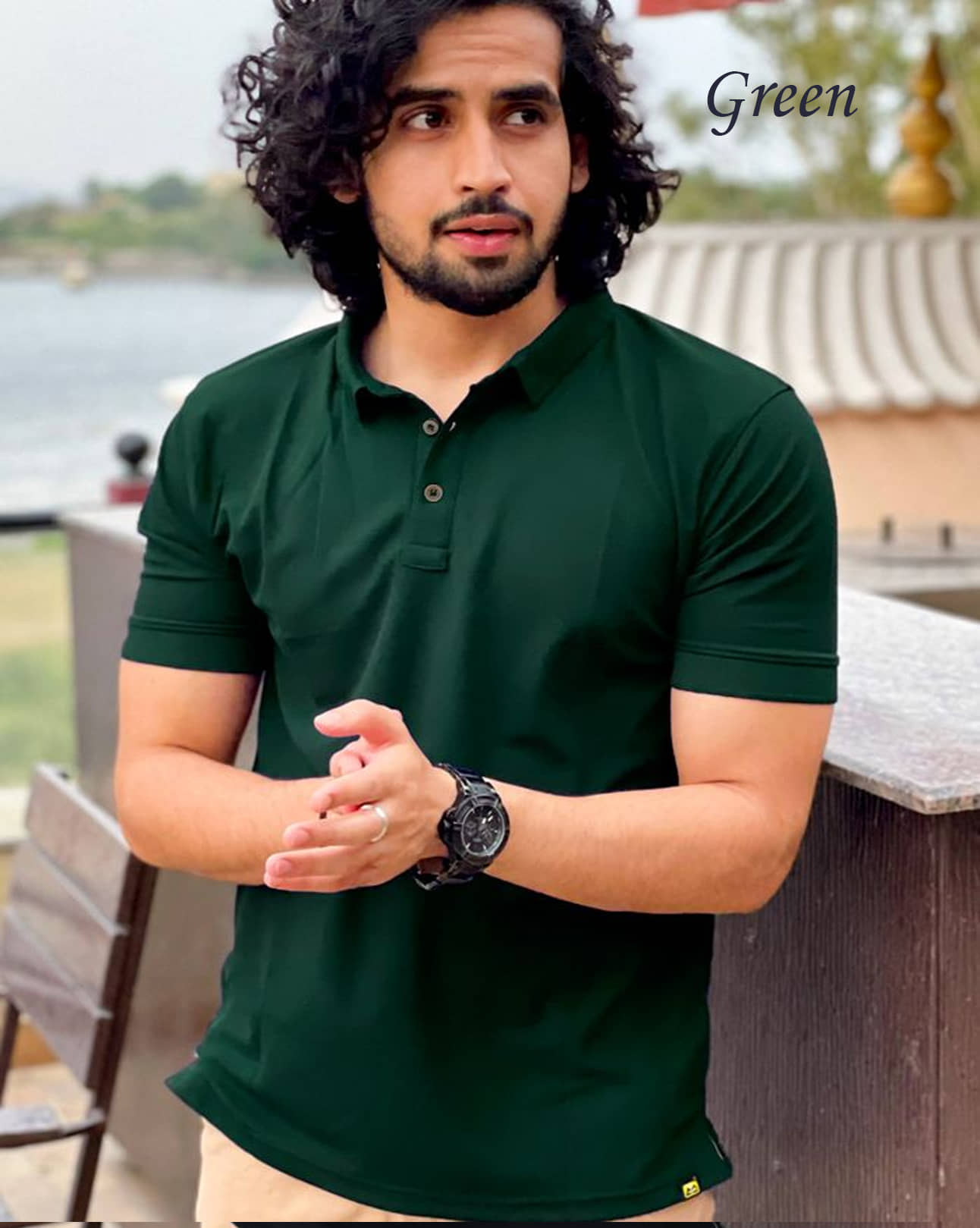 Nios Fashion Pack of 1 Cotton Blend Slim Fit Solid Half Sleeves Men's Polo T Shirt ( Dark Green )