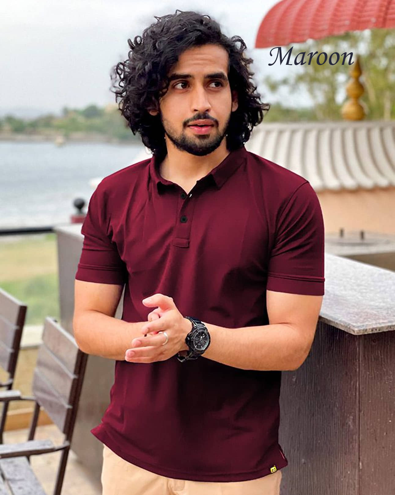 Nios Fashion Pack of 1 Cotton Blend Slim Fit Solid Half Sleeves Men's Polo T Shirt ( Maroon )