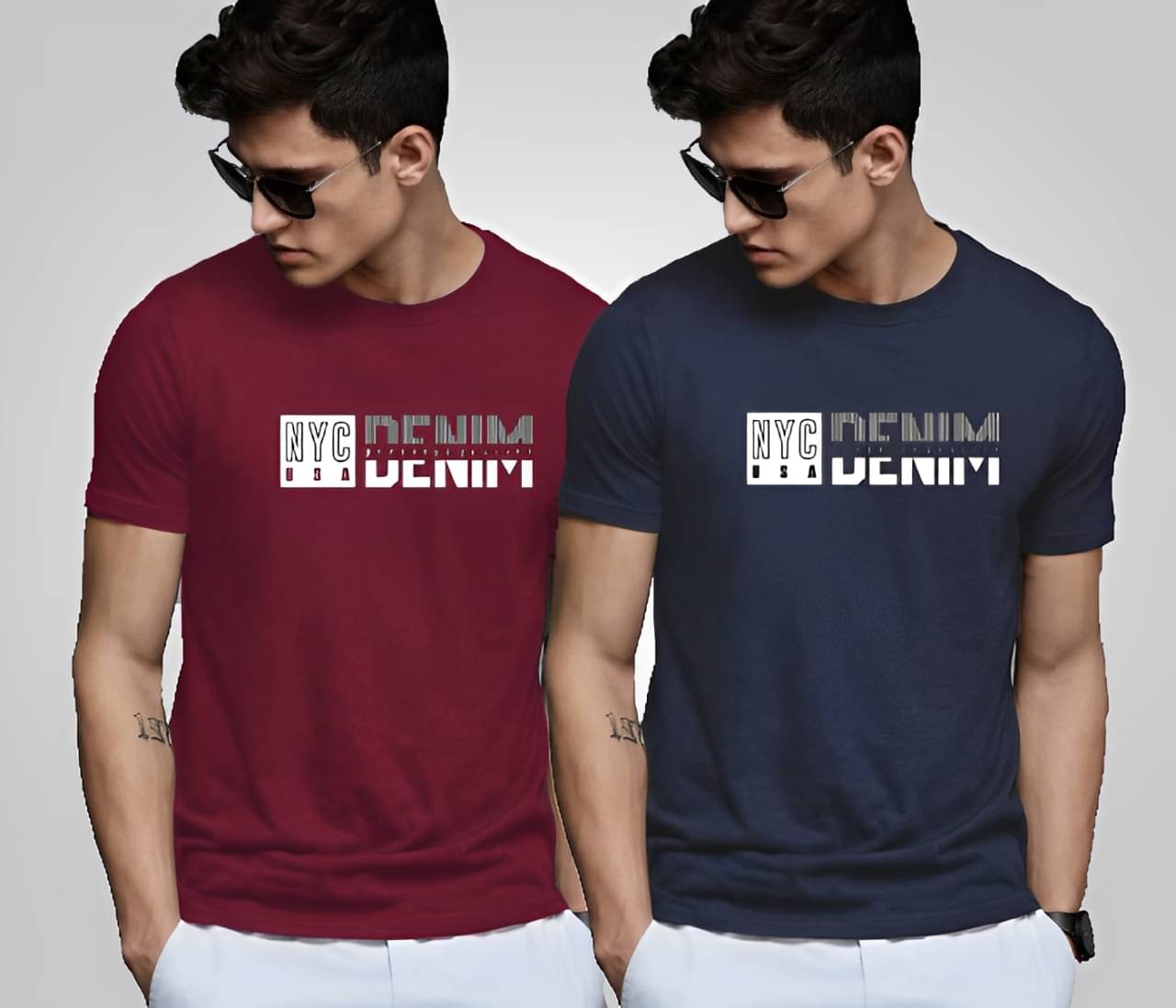     			Reya Cotton Blend Regular Fit Printed Half Sleeves Men's Round T-Shirt - Multicolor2 ( Pack of 2 )