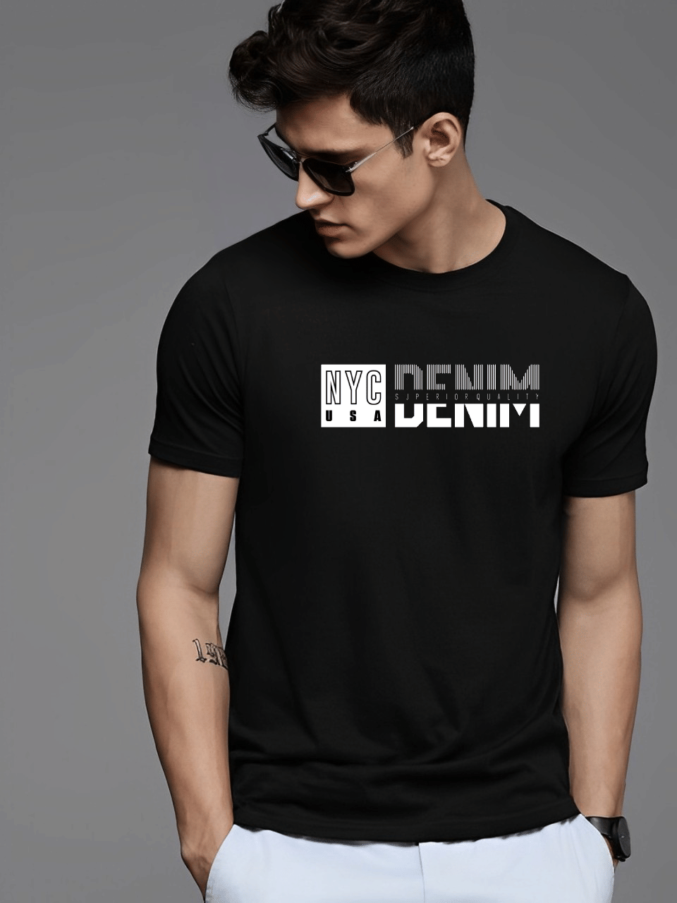 Reya Cotton Blend Regular Fit Printed Half Sleeves Men's Round T-Shirt - Black ( Pack of 1 ) Reya Cotton Blend Regular Fit Printed Half Sleeves Men's Round T-Shirt - Black ( Pack of 1 )