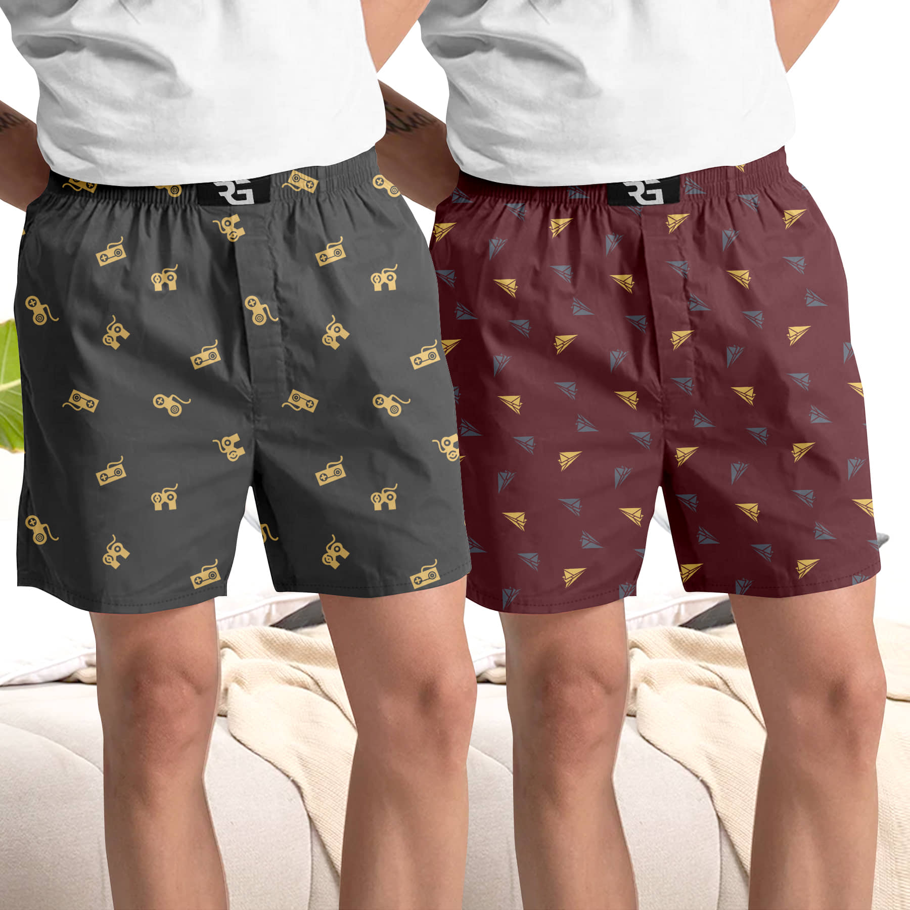 Riglozi Pack of 2 Cotton Boxers For Men's ( Assorted 9 )