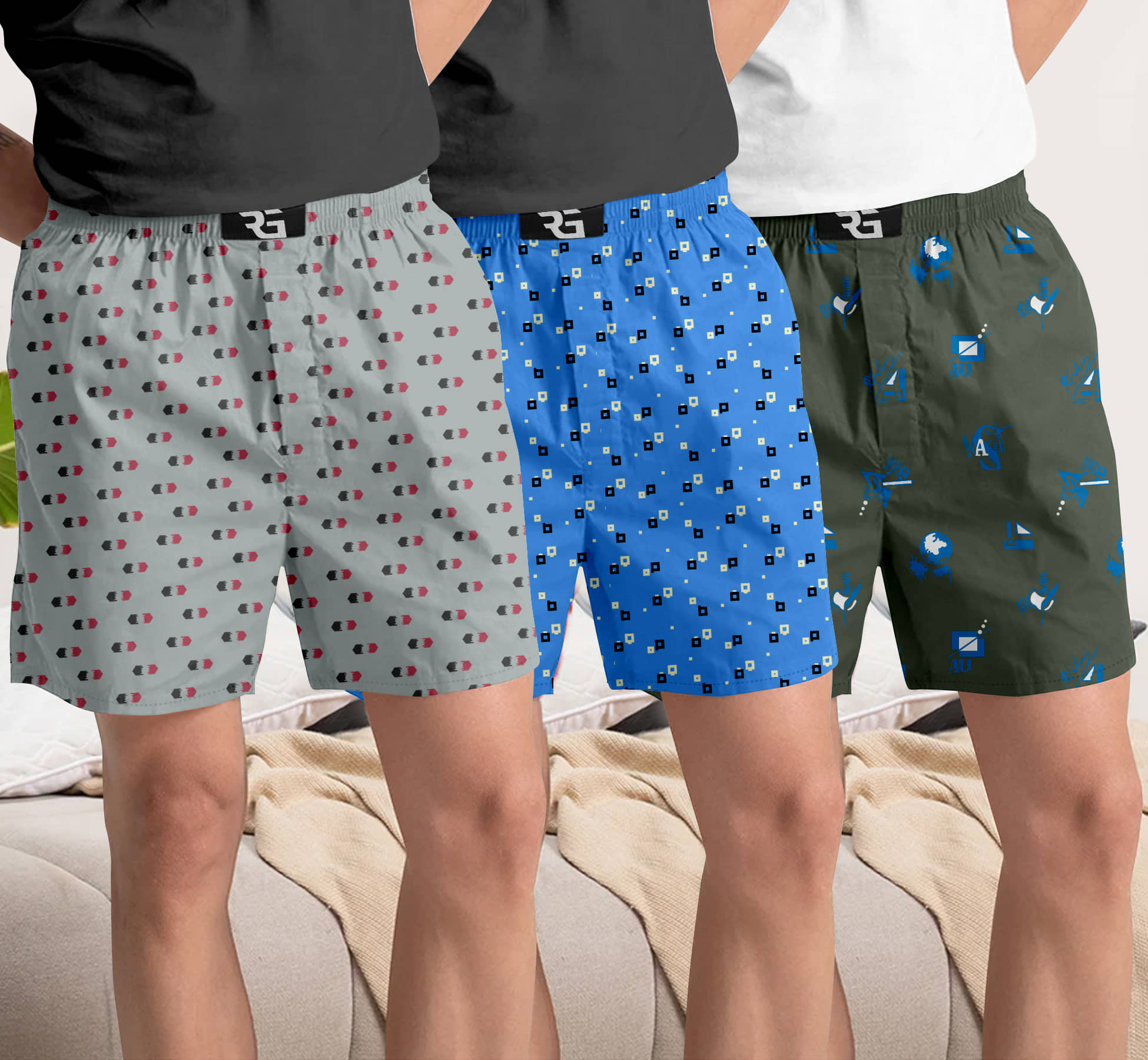 Riglozi Pack of 3 Cotton Boxers For Men's ( Assorted 4 )