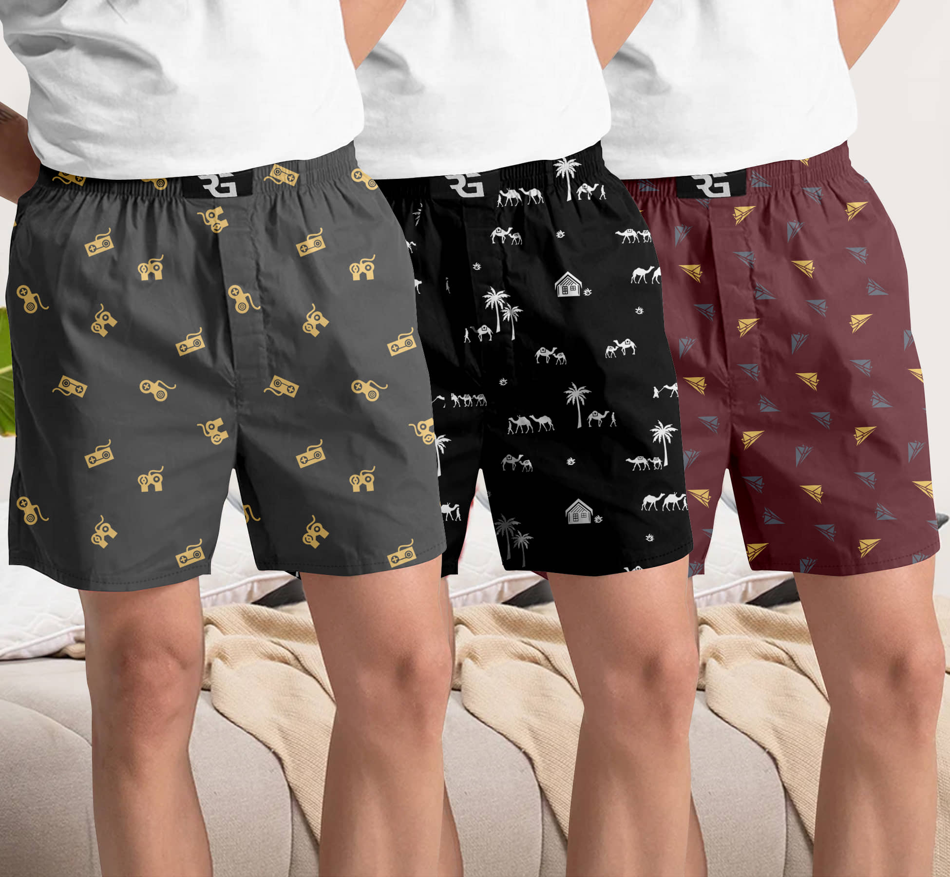 Riglozi Pack of 3 Cotton Boxers For Men's ( Assorted 10 )