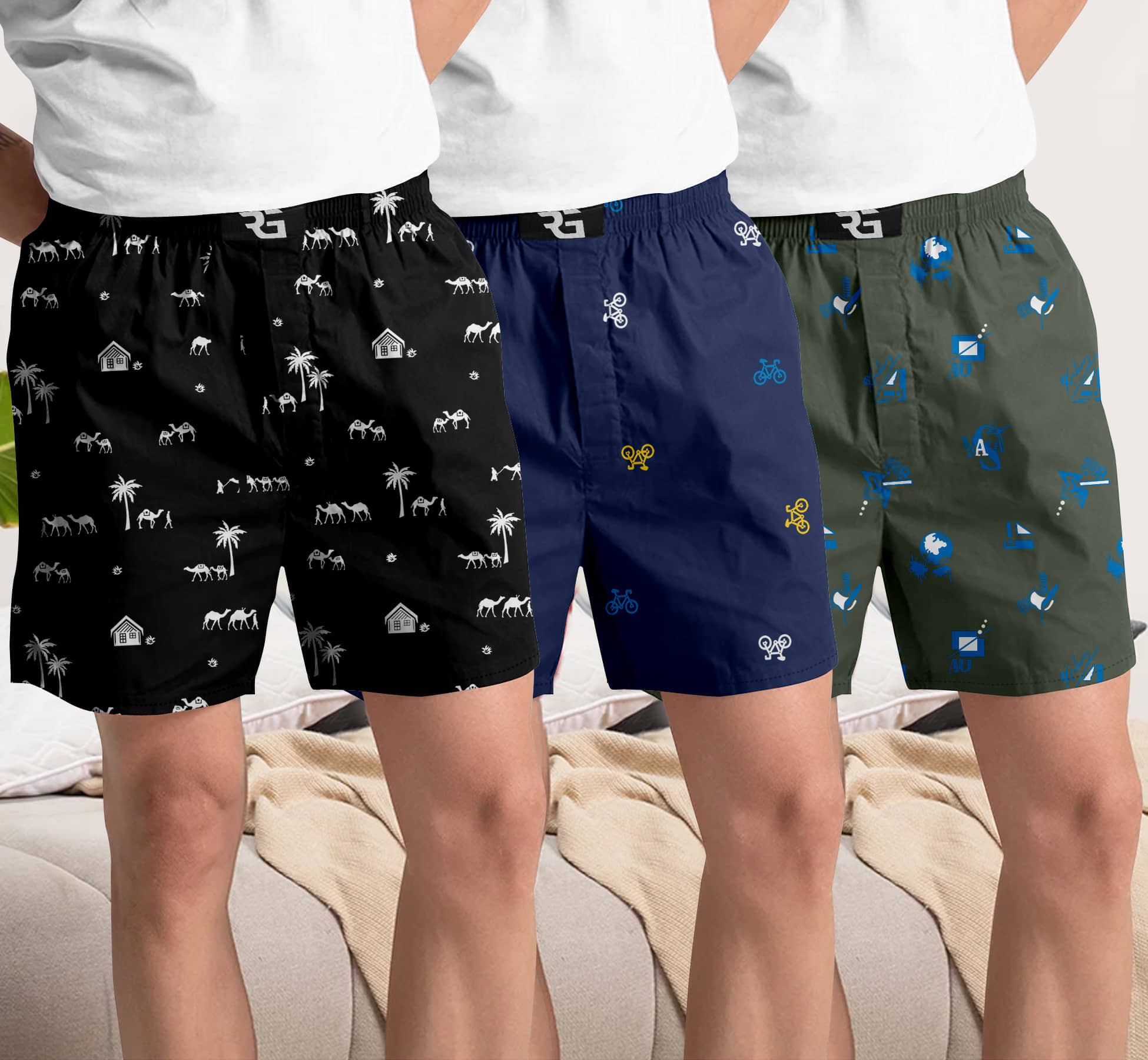 Riglozi Pack of 3 Cotton Boxers For Men's ( Assorted 19 )