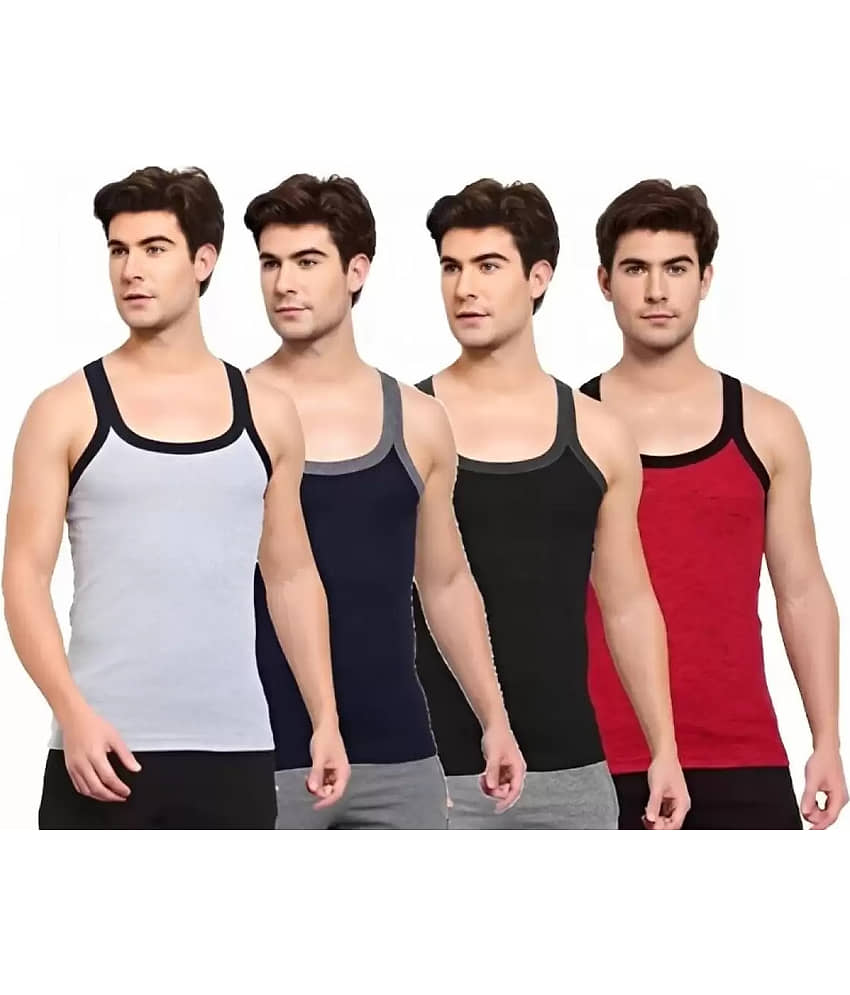 SONME ENTERPRISES Pack of 4 Cotton Blend Basic Vest For Men ( Multicolor ) - Nightwear & Loungewear | Buy online on ZillyBuy