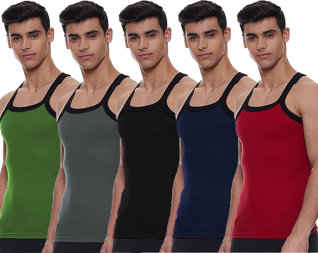     			SONME ENTERPRISES Pack of 5 Cotton Blend Basic Vest For Men ( Multicolor )