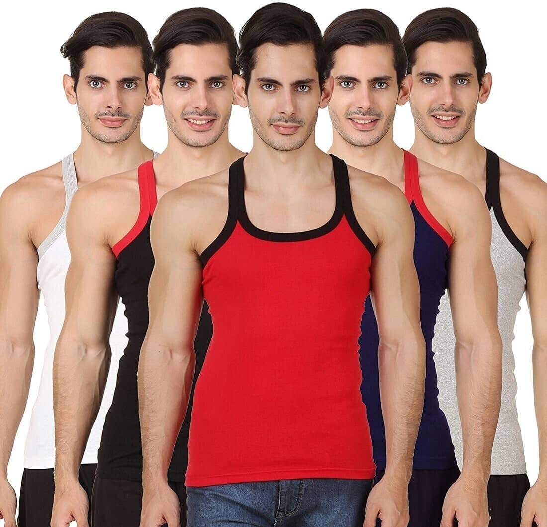 SONME ENTERPRISES Pack of 5 Cotton Blend Basic Vest For Men ( Multicolor ) - Nightwear & Loungewear | Buy online on ZillyBuy