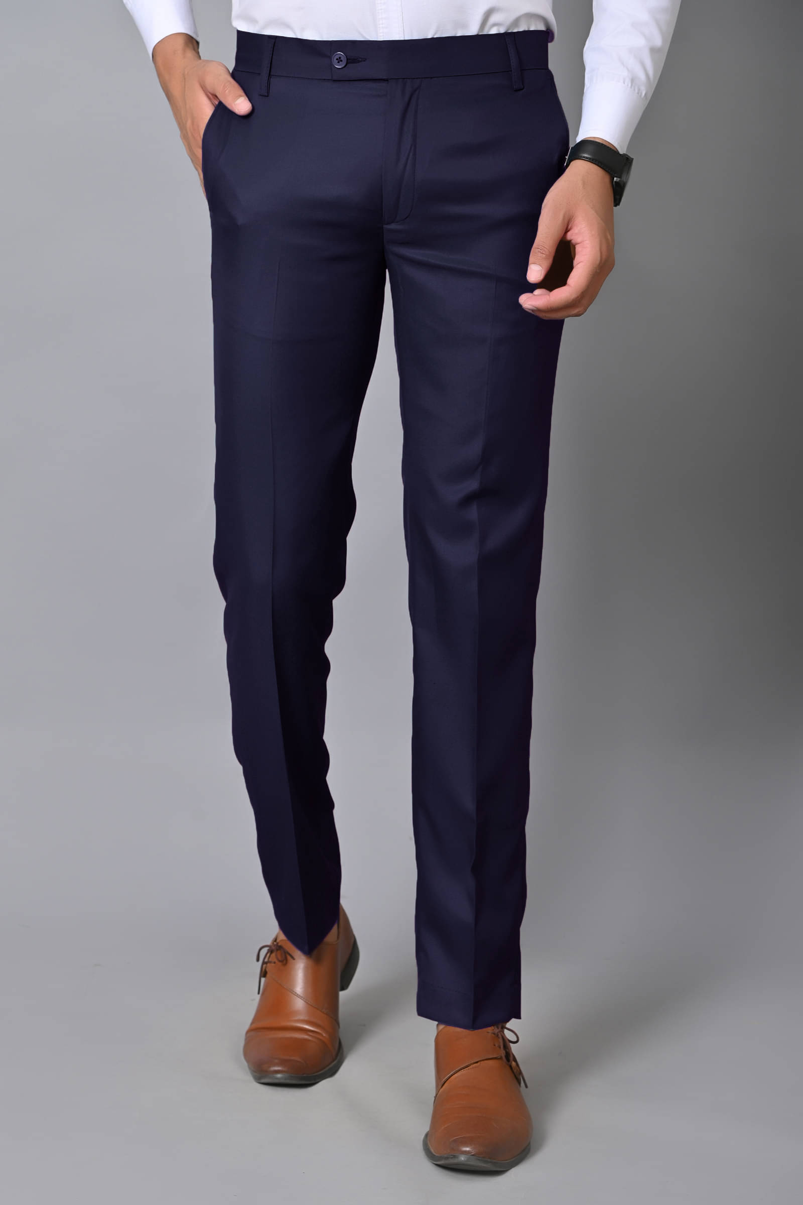     			SatyStyle Slim Pleated Men's Formal Trouser - Dark Blue ( Pack of 1 )