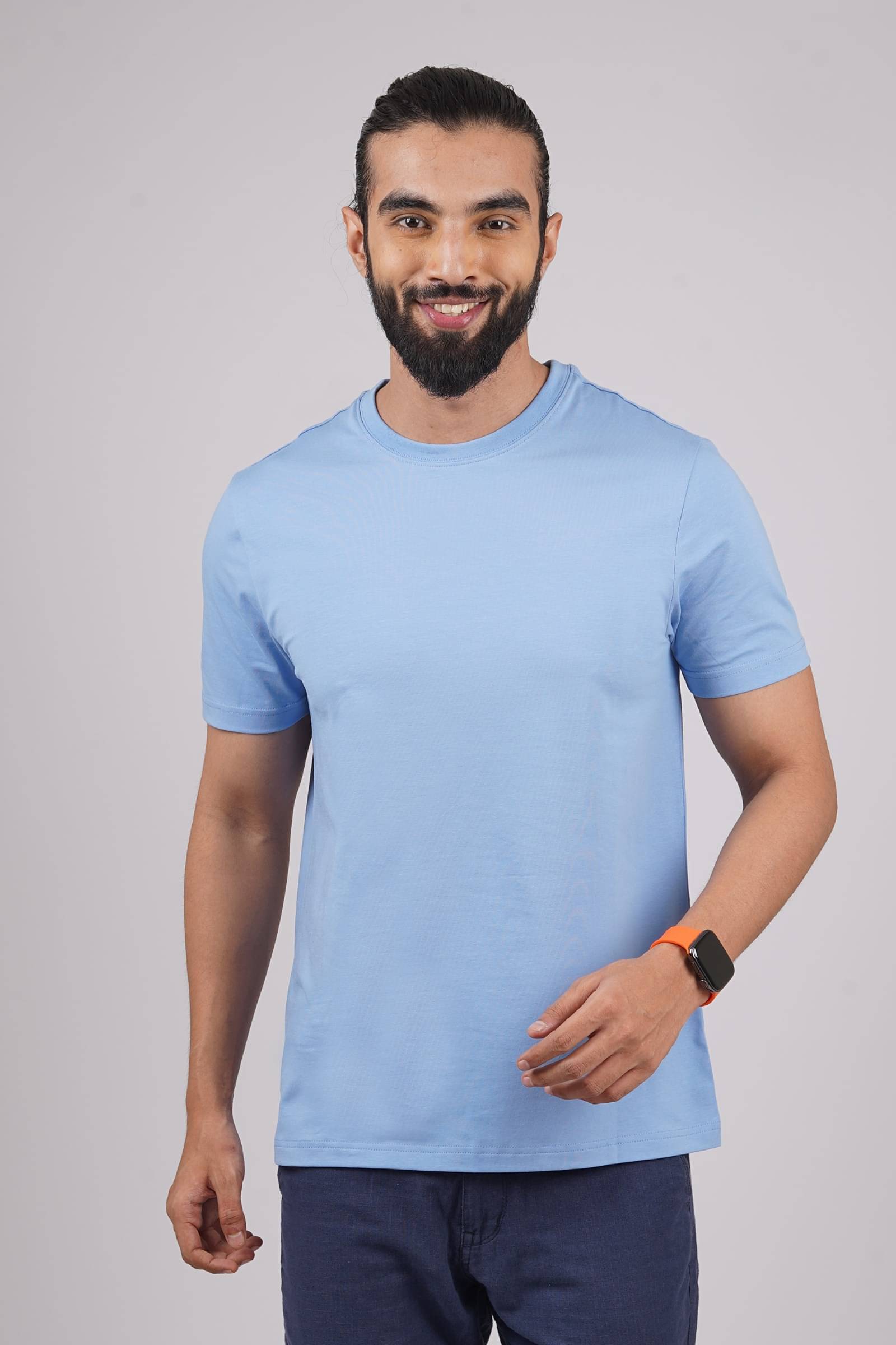     			Stalwart Cotton Blend Regular Fit Solid Half Sleeves Men's Round T-Shirt - Blue ( Pack of 1 )