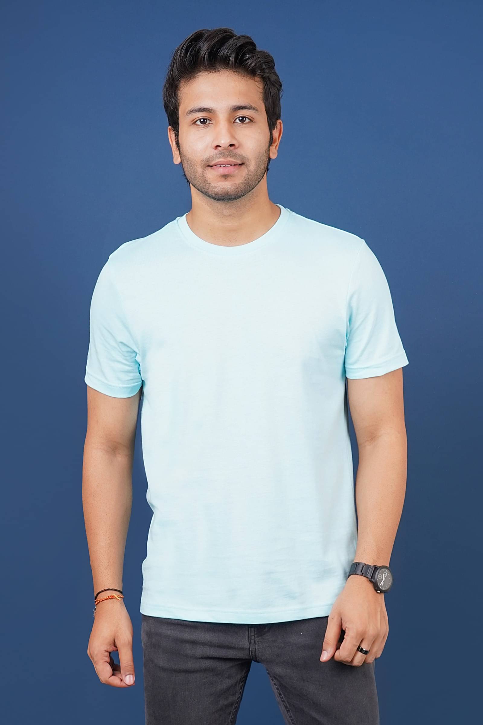     			Stalwart Cotton Regular Fit Solid Half Sleeves Men's Round T-Shirt - Light Blue ( Pack of 1 )