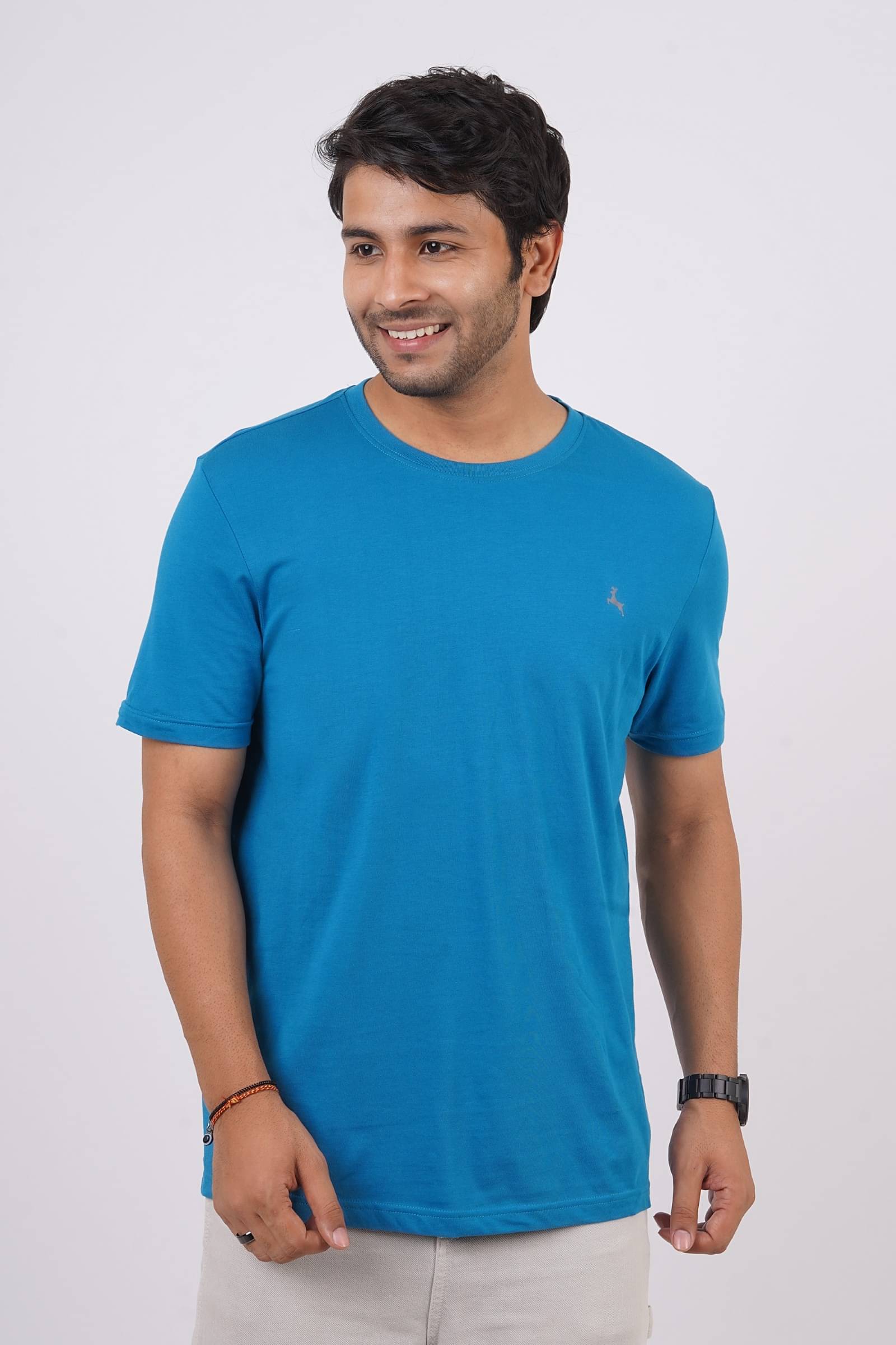     			Stalwart Cotton Regular Fit Solid Half Sleeves Men's Round T-Shirt - Blue ( Pack of 1 )