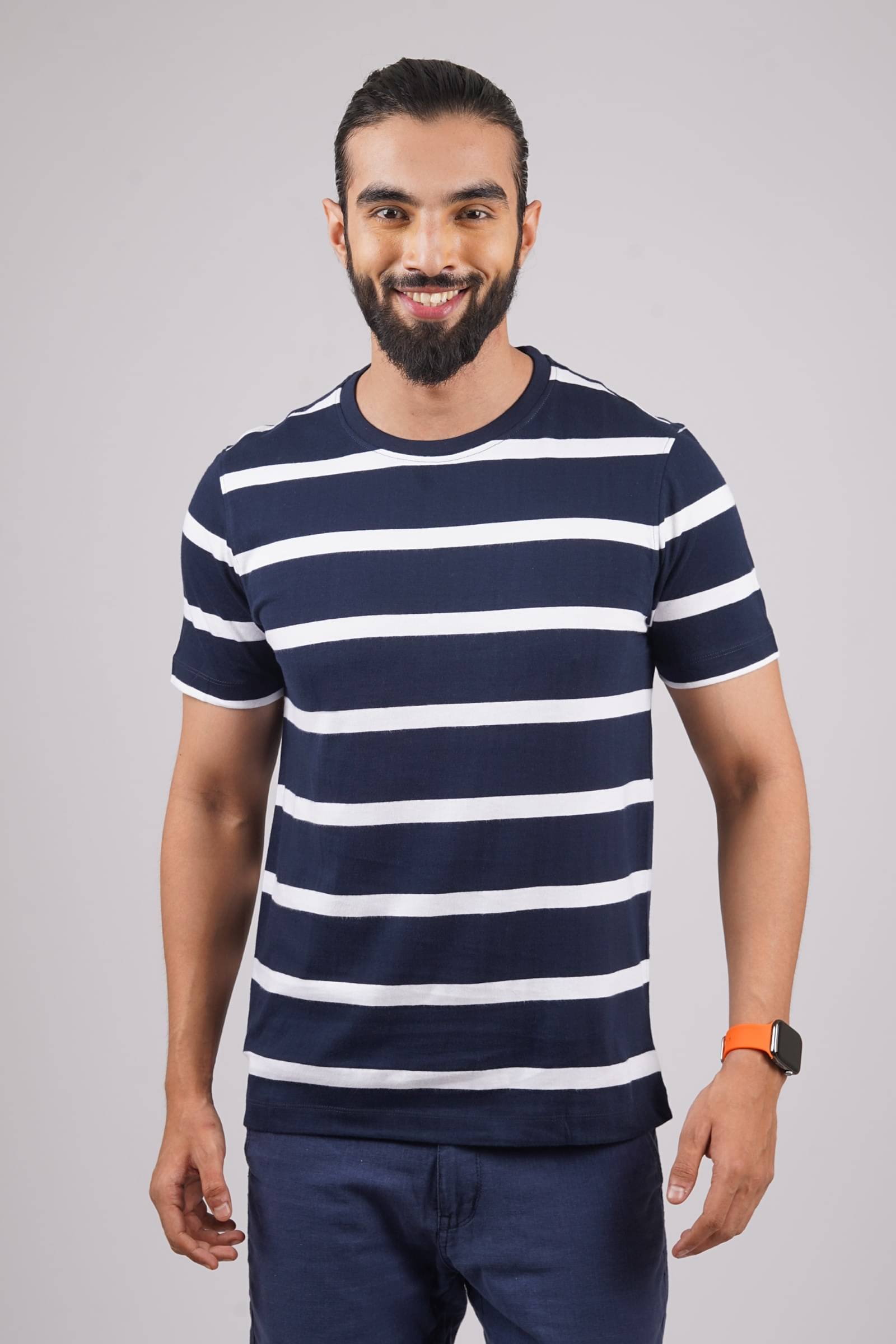 Stalwart Cotton Regular Fit Striped Half Sleeves Men's Round T-Shirt - Navy Blue ( Pack of 1 ) Stalwart Cotton Regular Fit Striped Half Sleeves Men's Round T-Shirt - Navy Blue ( Pack of 1 )
