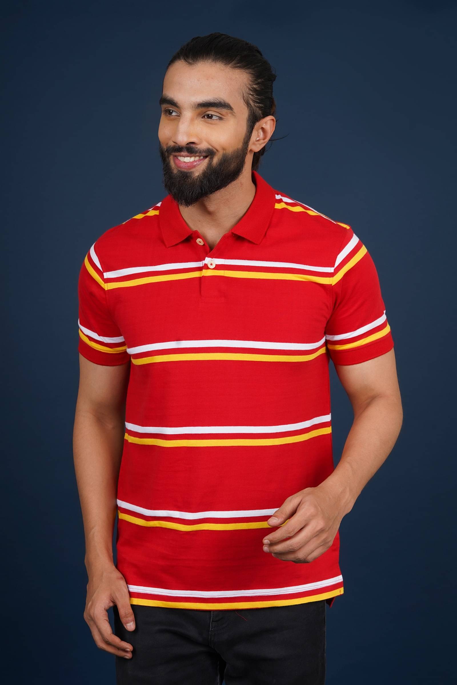 Stalwart Pack of 1 Cotton Blend Regular Fit Striped Half Sleeves Men's Polo T Shirt ( Red ) Stalwart Pack of 1 Cotton Blend Regular Fit Striped Half Sleeves Men's Polo T Shirt ( Red )
