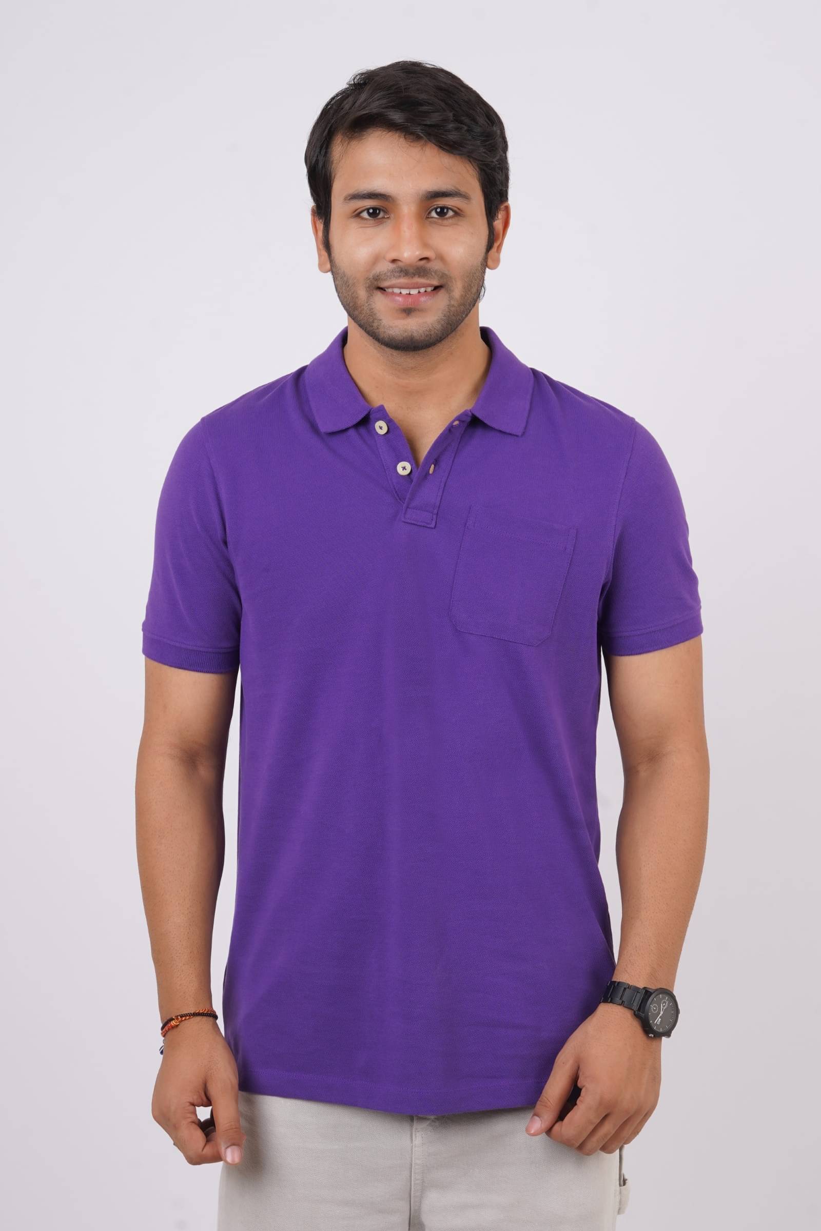    			Stalwart Pack of 1 Cotton Regular Fit Solid Half Sleeves Men's Polo T Shirt ( Purple )
