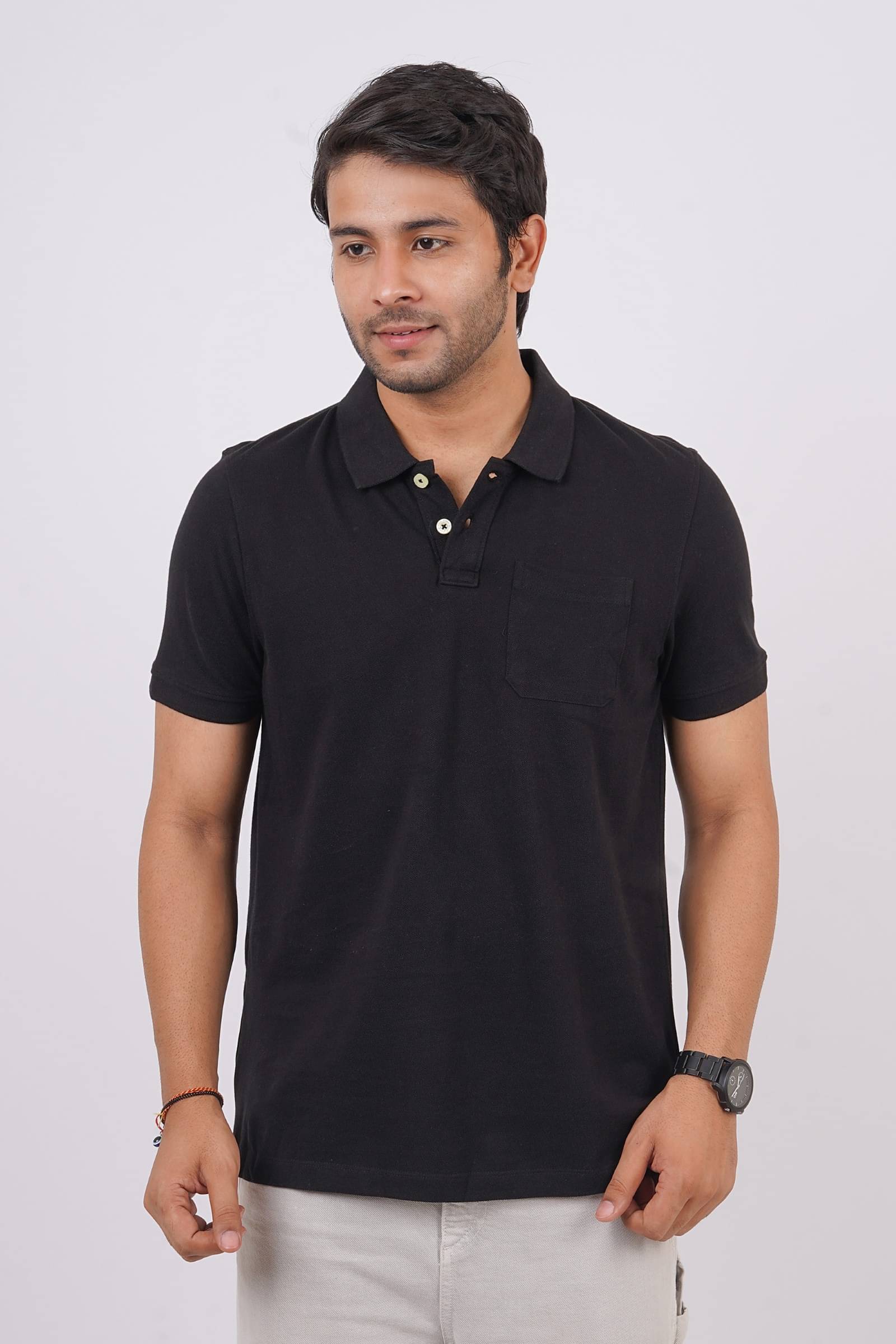     			Stalwart Pack of 1 Cotton Regular Fit Solid Half Sleeves Men's Polo T Shirt ( Black )