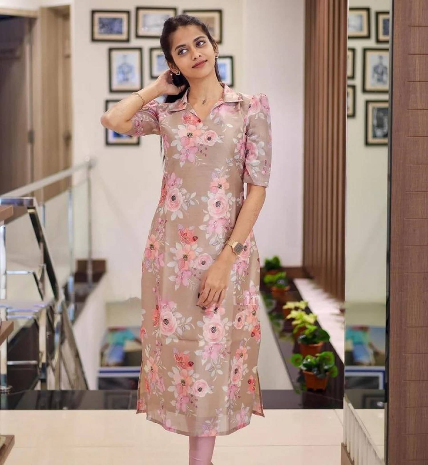     			TRIADH FAB Pack of 1 Chanderi Printed A-line Women's Kurti - ( Multicoloured )