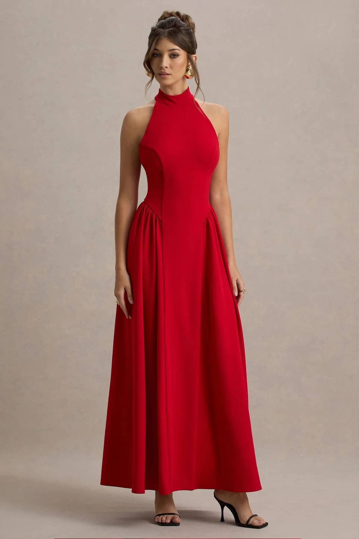 Traquila Women Lycra Solid Gown ( Red )