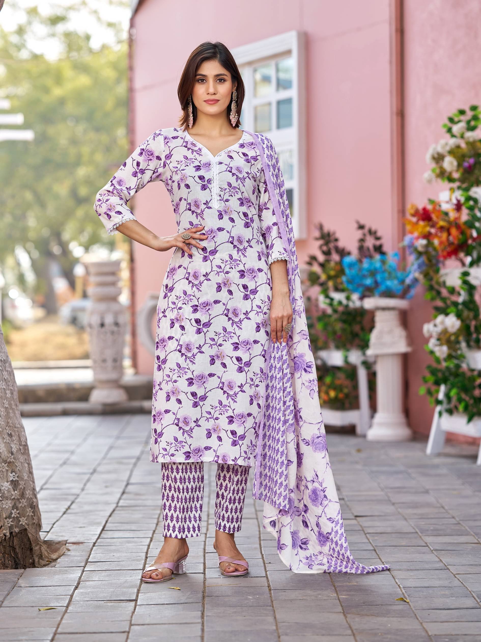     			VIBE VISION Cotton Self Design Kurti With Pants Women's Stitched Salwar Suit - Off White ( Pack of 1 )