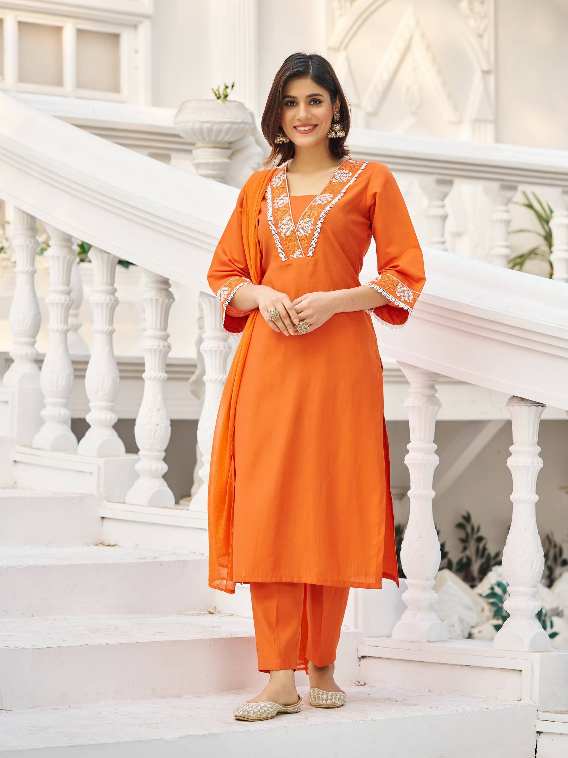 VIBE VISION Silk Self Design Kurti With Pants Women's Stitched Salwar Suit - Orange ( Pack of 1 ) VIBE VISION Silk Self Design Kurti With Pants Women's Stitched Salwar Suit - Orange ( Pack of 1 )
