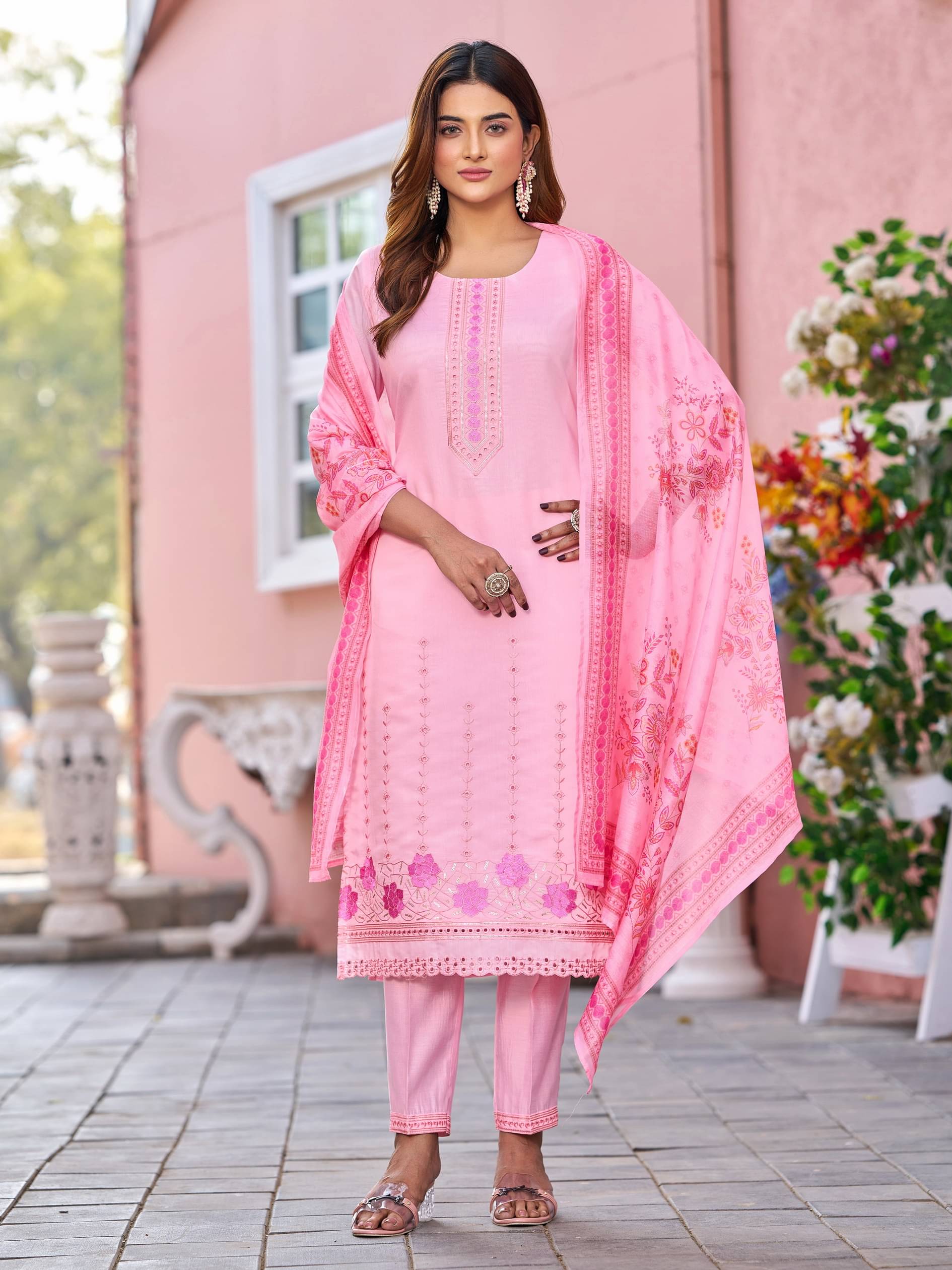 VIBE VISION Silk Self Design Kurti With Pants Women's Stitched Salwar Suit - Pink ( Pack of 1 ) VIBE VISION Silk Self Design Kurti With Pants Women's Stitched Salwar Suit - Pink ( Pack of 1 )