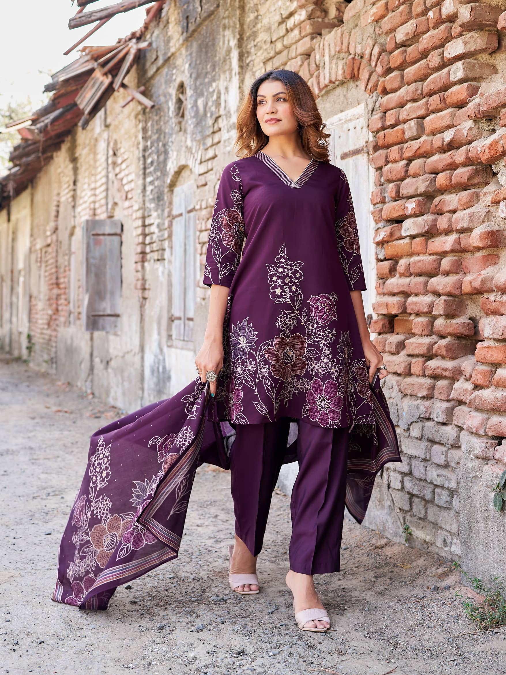 VIBE VISION Silk Self Design Kurti With Pants Women's Stitched Salwar Suit - Violet ( Pack of 1 )