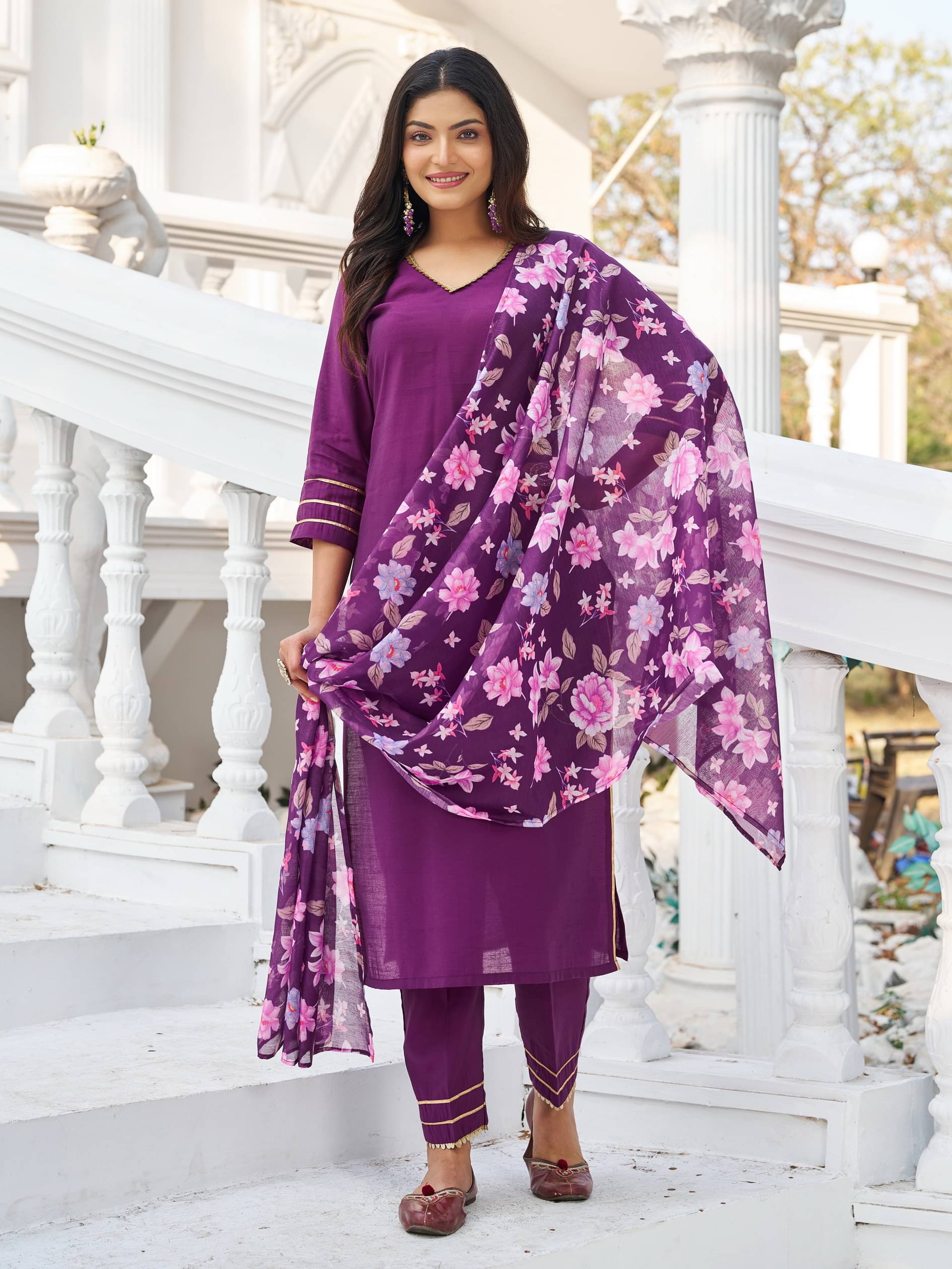     			VIBE VISION Silk Self Design Kurti With Pants Women's Stitched Salwar Suit - Purple ( Pack of 1 )