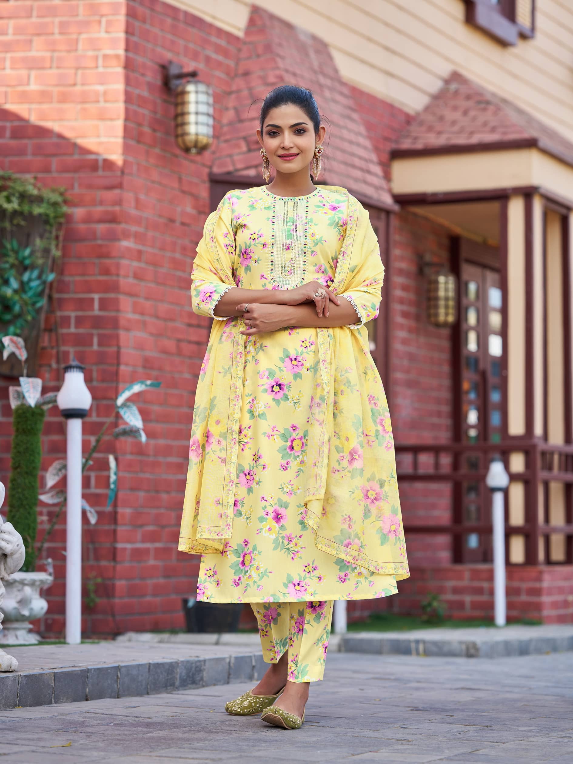 VIBE VISION Viscose Self Design Kurti With Pants Women's Stitched Salwar Suit - Yellow ( Pack of 1 )
